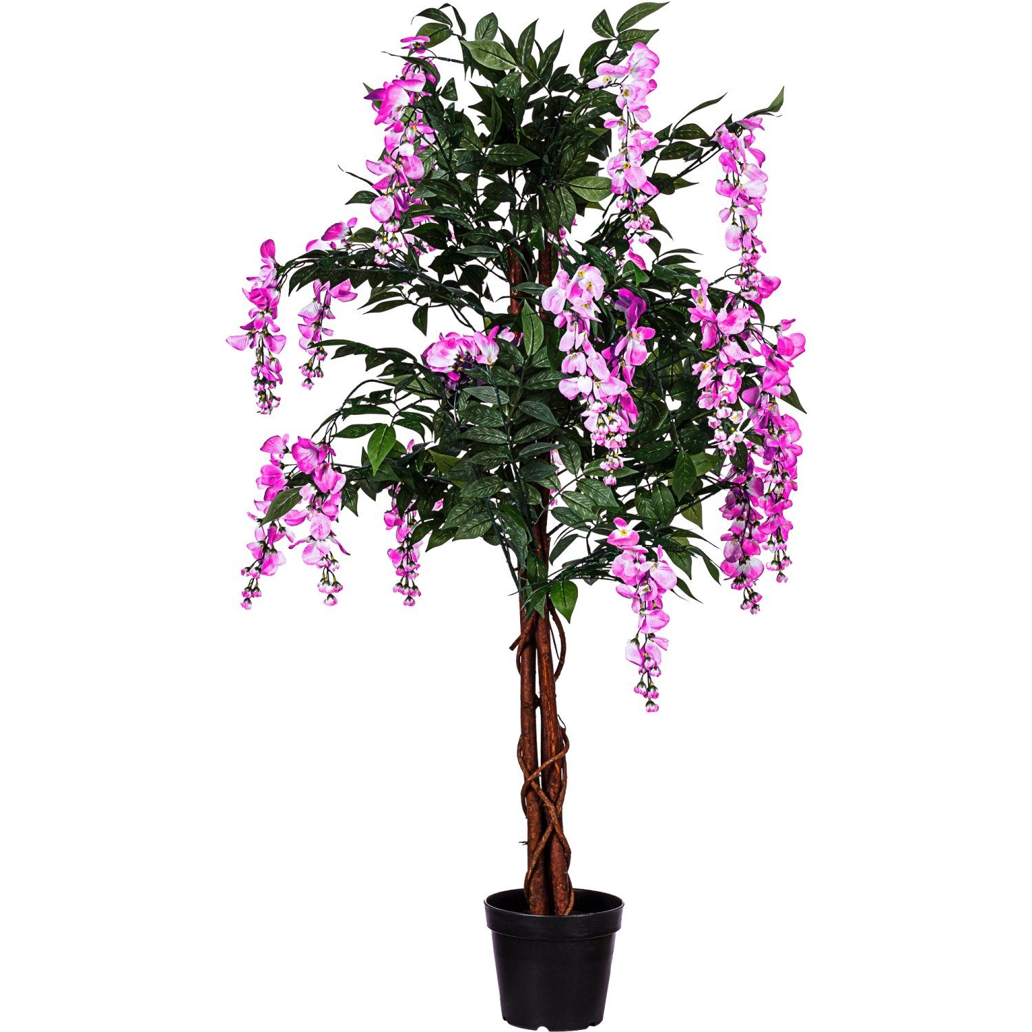 Kunstbaum Künstlicher Wisteria Baum Blauregen Kunstpflanze Wisteria, PLANTASIA, Höhe 120,00 cm, PLANTASIA, Höhe 120,00 cm, 756 Blätter, Echtholzstamm, Pinke Blüten