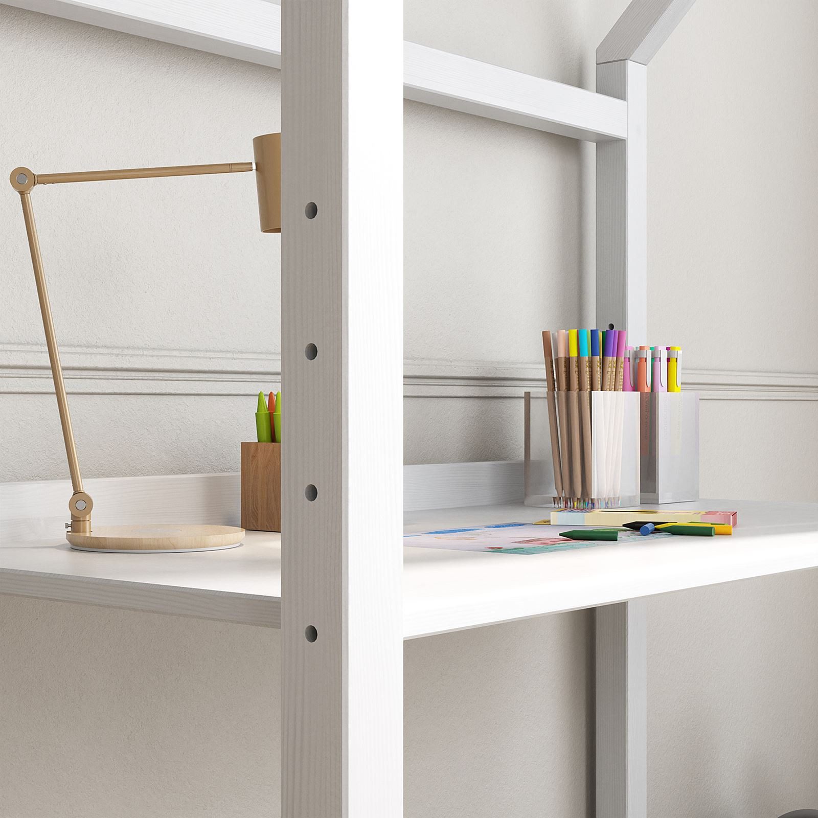 IDIMEX Kinderschreibtisch TINA, Kinderzimmer Schreibtisch höhenverstellbar im Haus-Design weiß – Bild 4 von 5