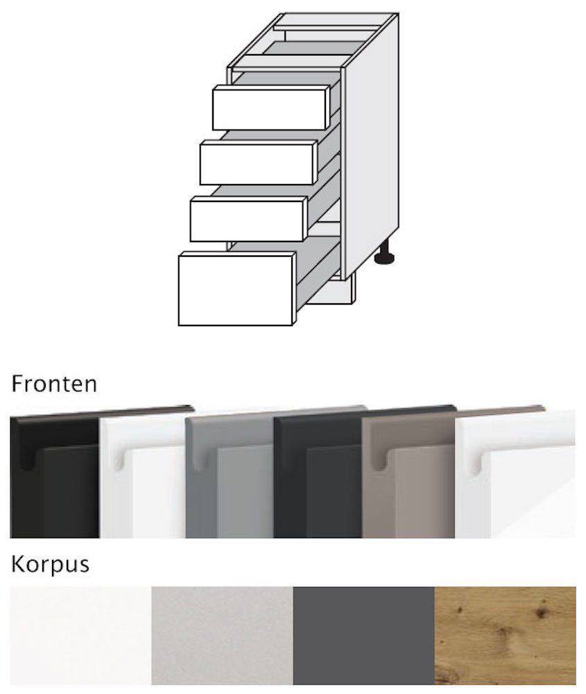 grifflos Unterschrank Avellino & Schubladen Korpusfarbe Feldmann-Wohnen matt (Teilauszug) Front- 40cm Acryl graphit 4 wählbar