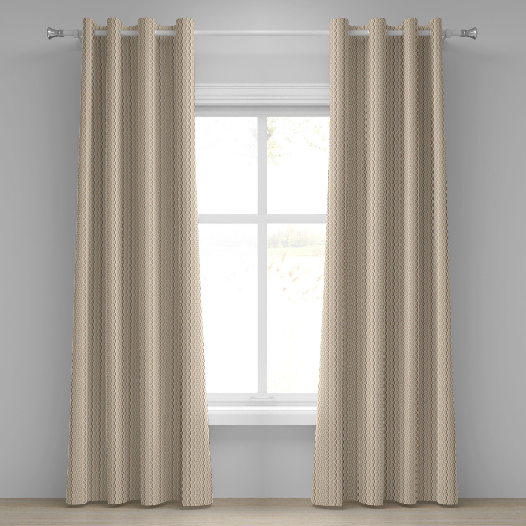 Gardine Dekorative 2-Panel-Fenstervorhänge für Schlafzimmer Wohnzimmer, Abakuhaus, Bräunen Gewellte Linien Vertikale Swirl