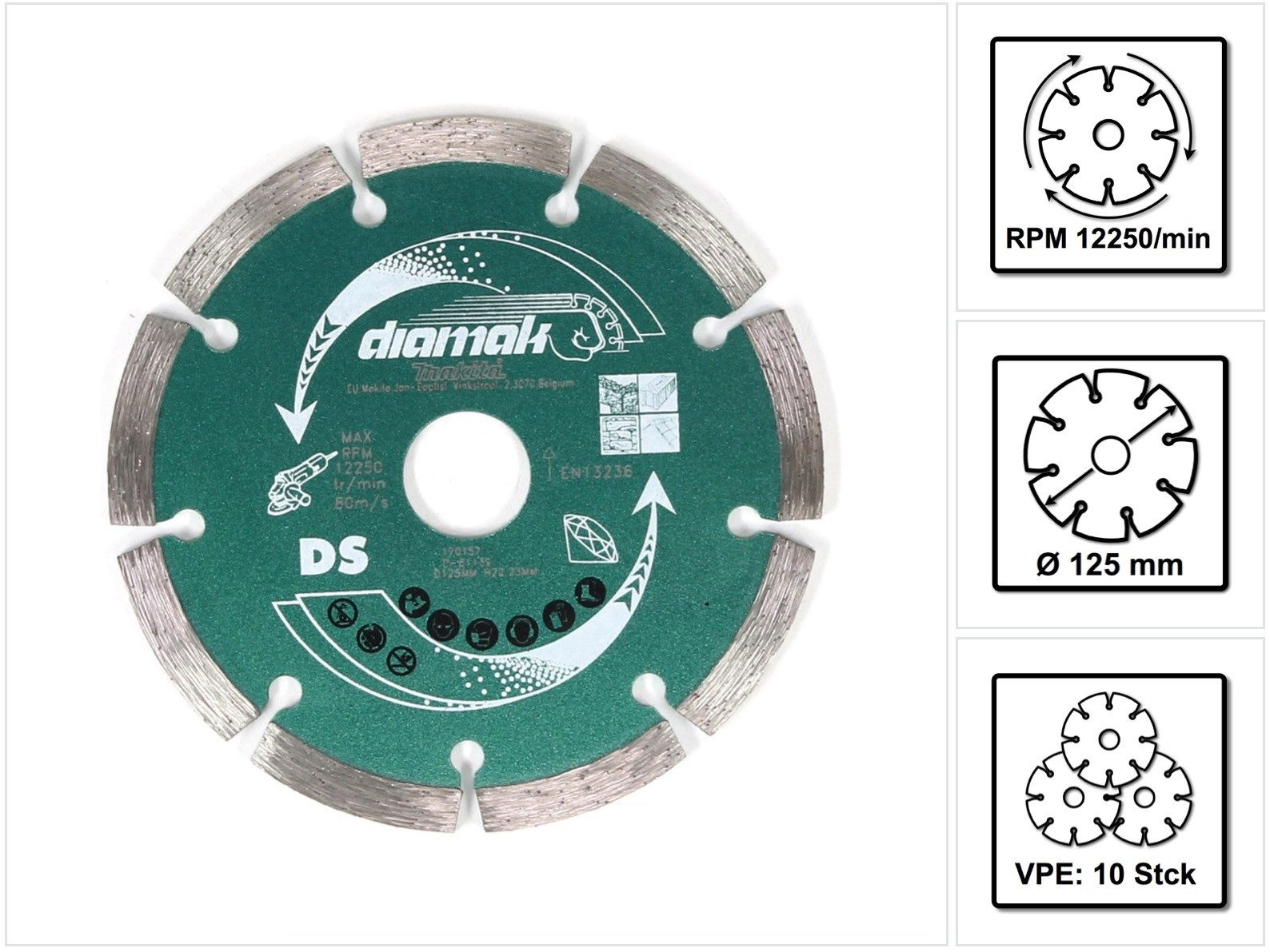 Makita Trennscheiben Diamak 125 mm 10 Stk. (10x D-61139) Diamant Trennscheibe für Stein, Ø 125 mm, (10-tlg)
