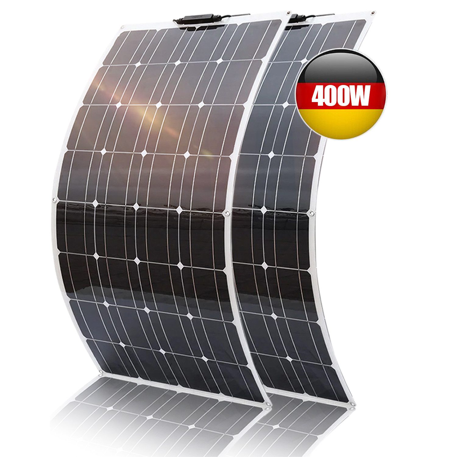 Rhein Beleuchtung Solarmodul 200W effizientes flexibles Solarpanel aus monokristallinem Silizium, 200 W, Monokristallin, (Set, 2-St., Für Wohnmobil, Garten, Boot – solarpanel 200w, solarpanel camping), Dünnes, leichtes Design mit Montagelöchern – langlebig & effizient
