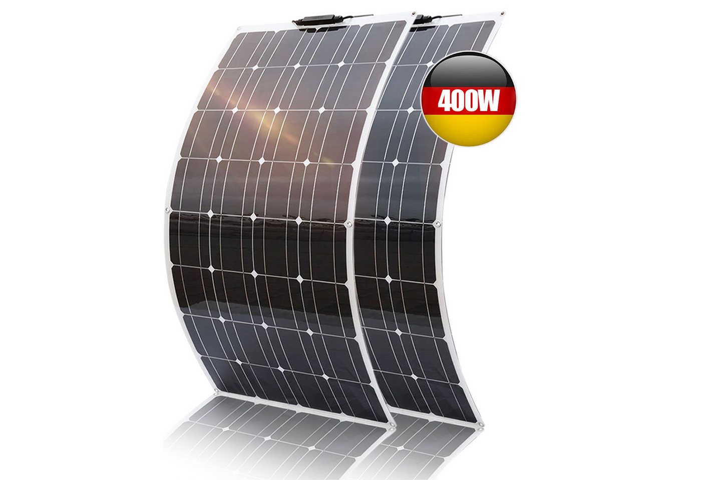 Rhein Beleuchtung Solarmodul 200W effizientes flexibles Solarpanel aus monokristallinem Silizium, 200 W, Monokristallin, (Set, 2-St., Für Wohnmobil, Garten, Boot – solarpanel 200w, solarpanel camping), Dünnes, leichtes Design mit Montagelöchern – langlebi