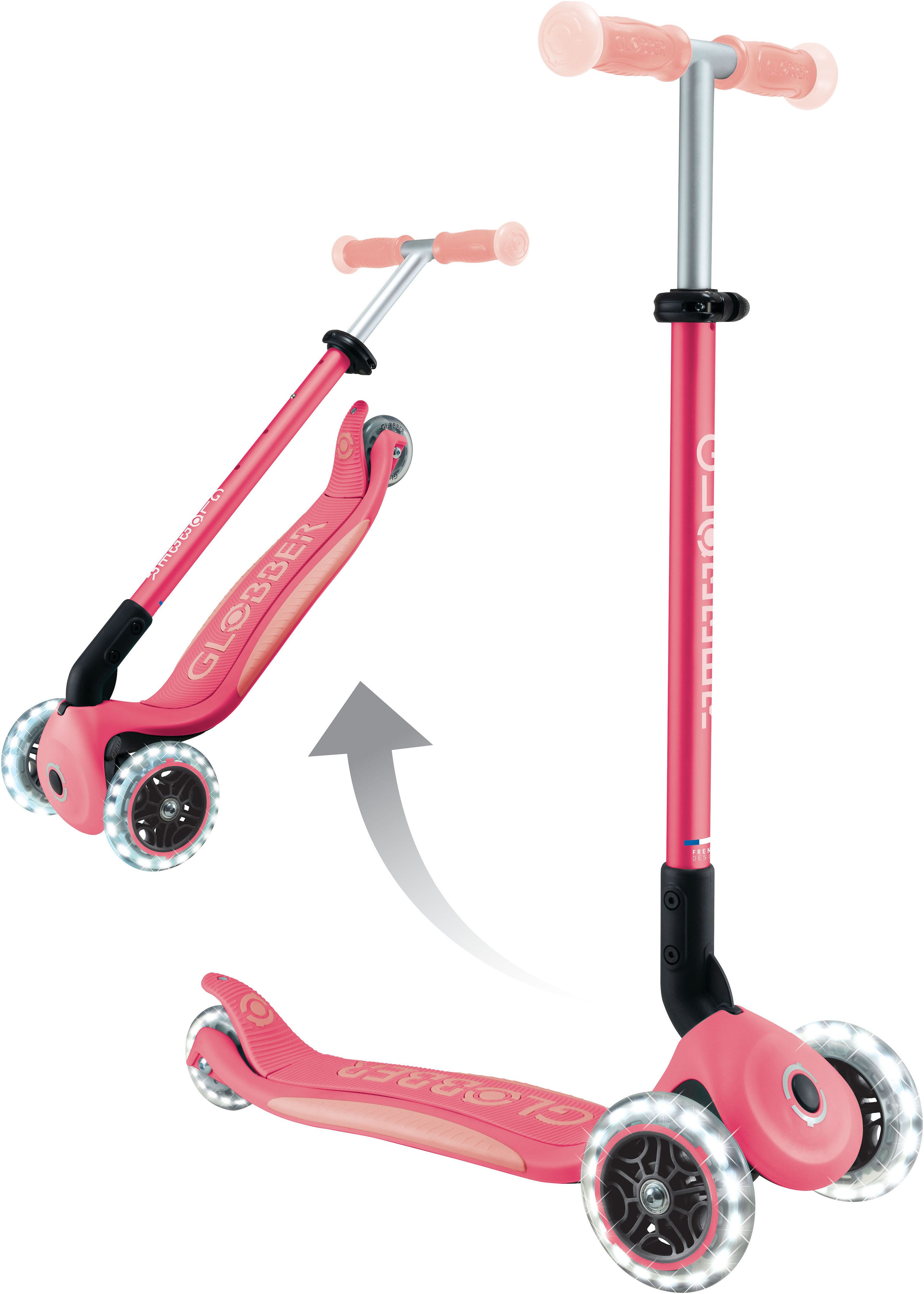 Globber Tretroller ELITE GLOW LIGHTS, mit Leuchtrollen und Glow-Effekt