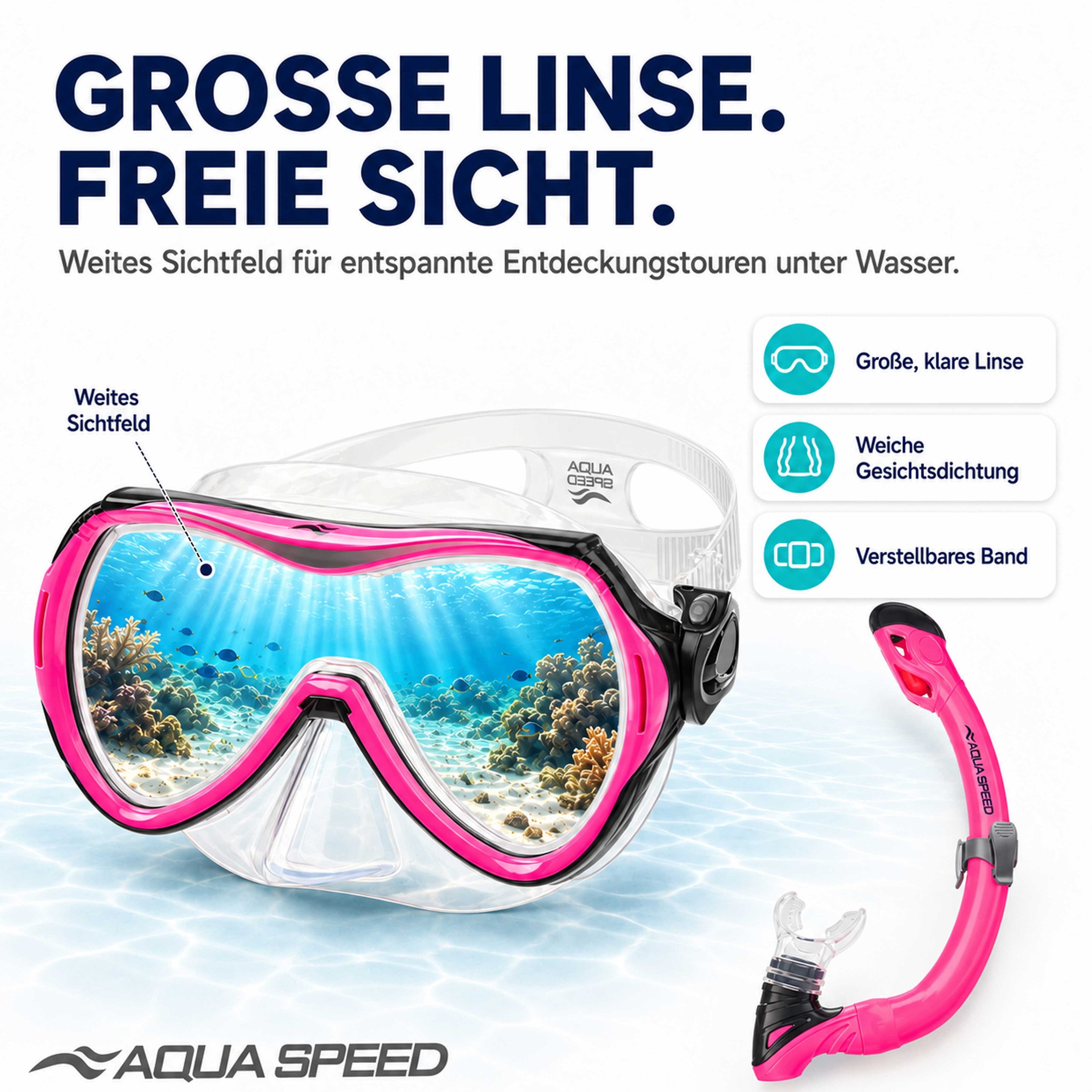 Aqua Speed Schnorchel Schnorchelset ALIZE + SAMOS Tauchmaske für Kinder, mit Netzbeutel (Kinderschnorchelset mit Maske und Schnorchel im Netzbeutel), EASY-ADJUS – Bild 3 von 5