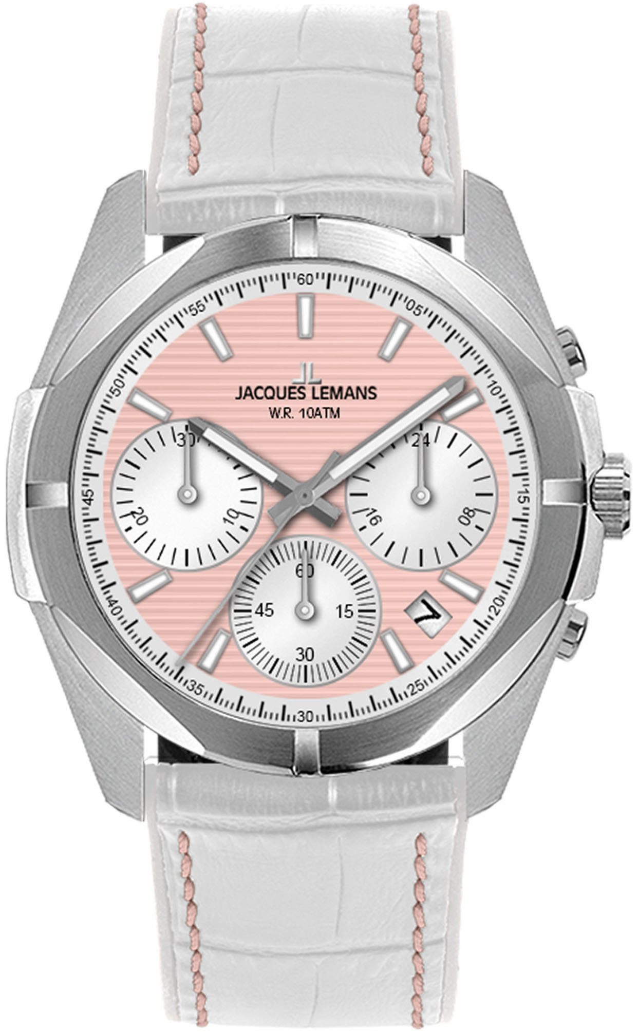 Jacques Lemans Chronograph Monte Carlo, Quarzuhr, Armbanduhr, Damenuhr, Datum, Stoppfunktion