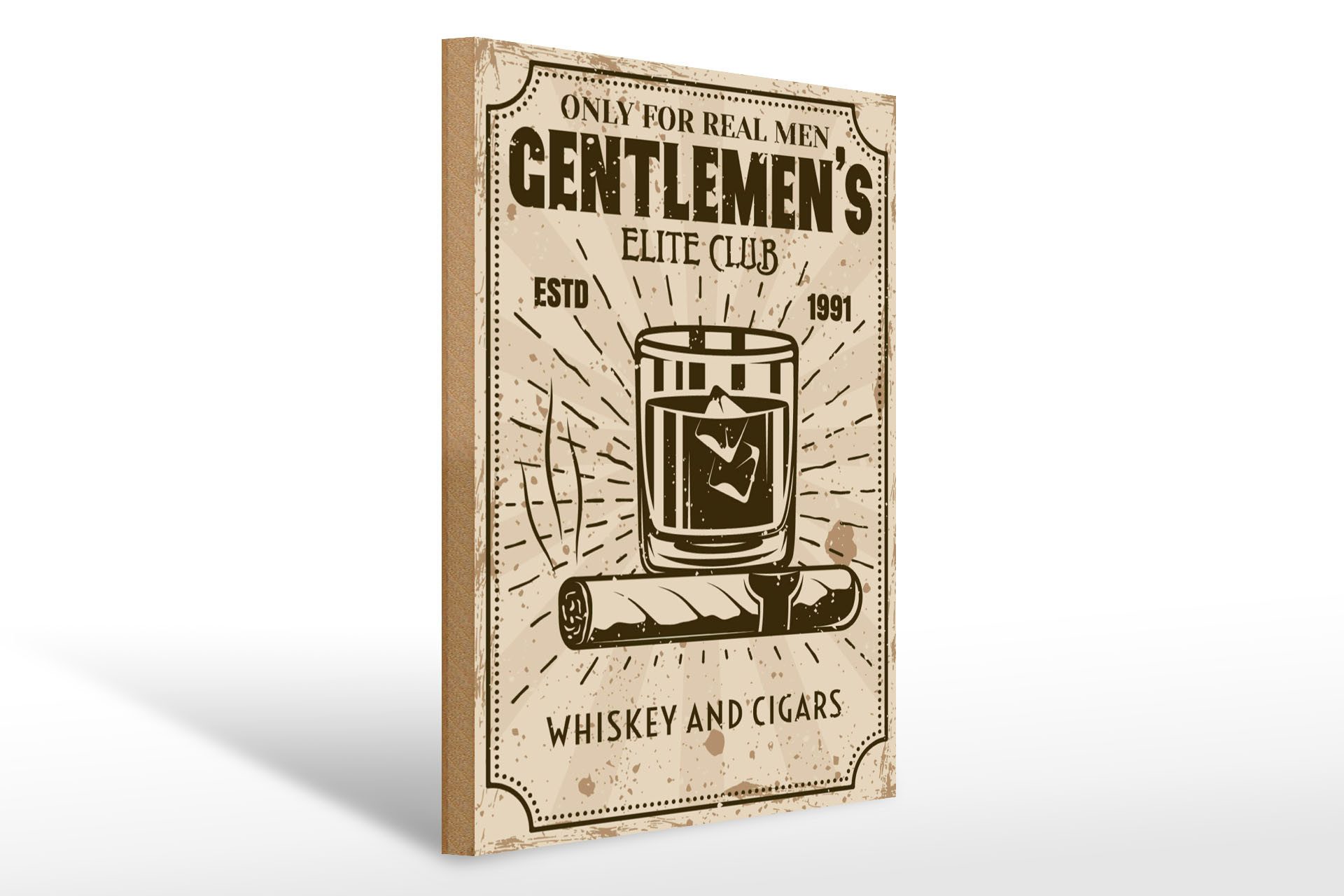 Holzbild Spruch Whiskey Cigars elite club real men 30x40cm