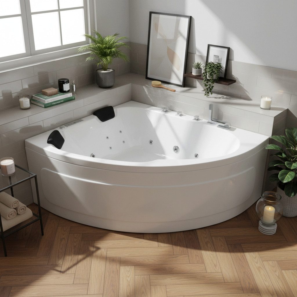 Caribia Whirlpool-Badewanne Delta-XL Basic / 180x130 Links - 13 Düsen LED & Wasserfall
