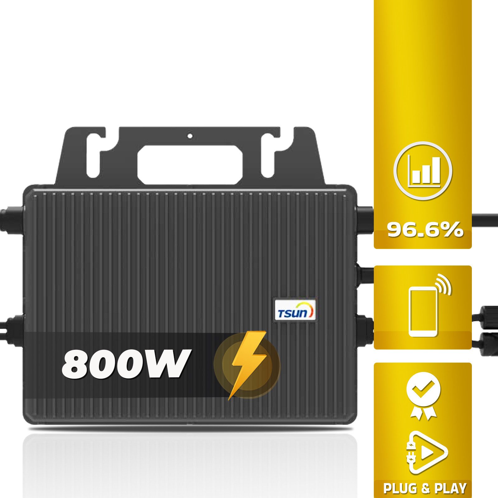 SUNNIVA Solaranlage 850W/800W komplett Steckdose, 800 W, (TSUN 800W Wechselrichter - PV Solaranlage Komplettset - 2x 425W Solarmodule - inkl. 5m Kabel - Bluetooth WIFI)