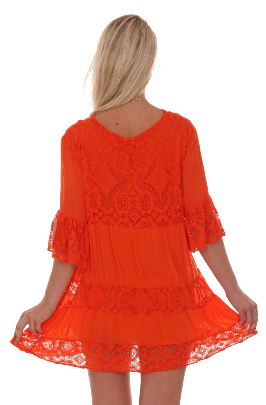 Sommerkleid Orange Moda romantische Häkelspitzendetails Tunikakleid Charis Tunikastil