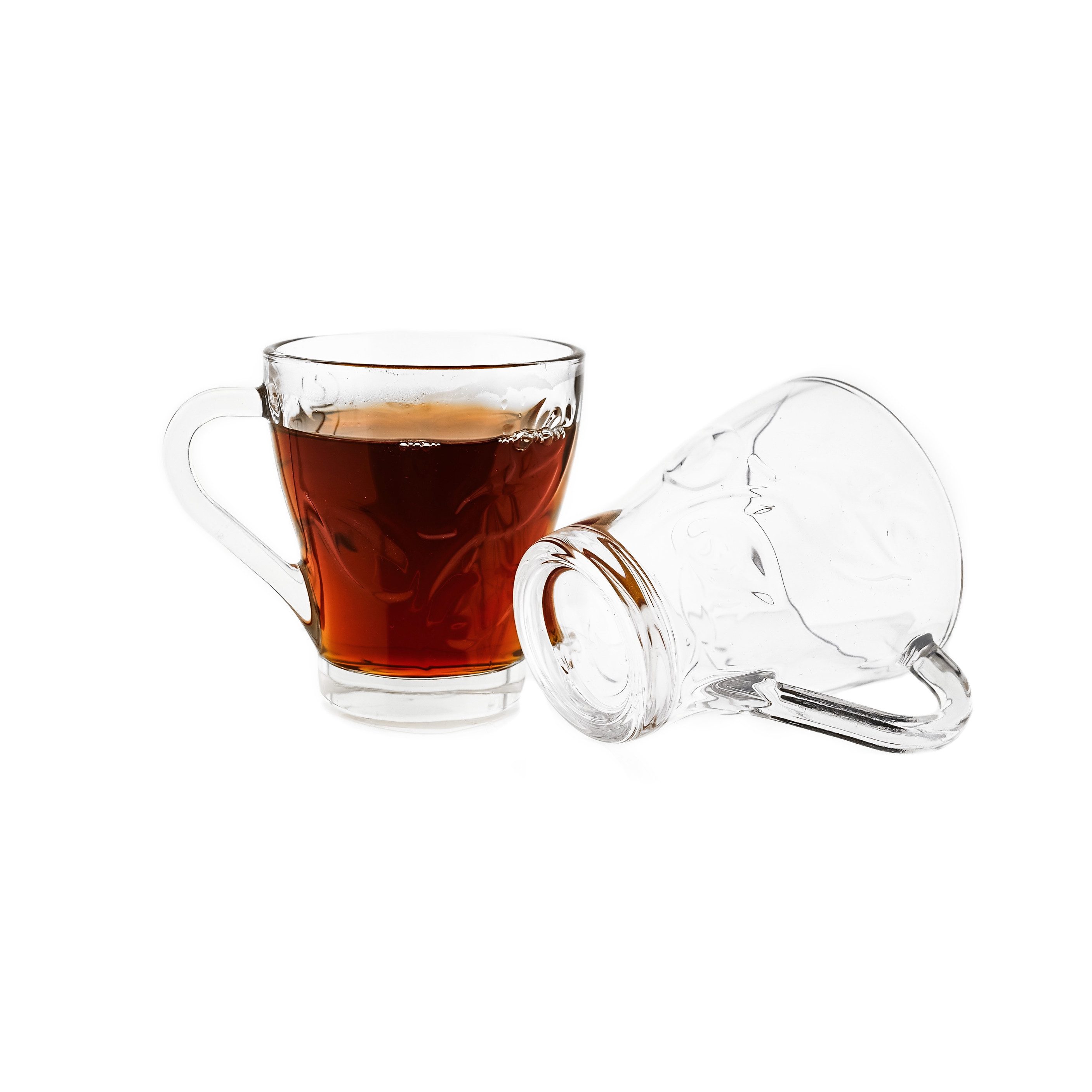 Almina Стекло-Set 6-teilig mit Henkel - 240 ml, Blumen-Design, Borosilikatglas, transparent, robust