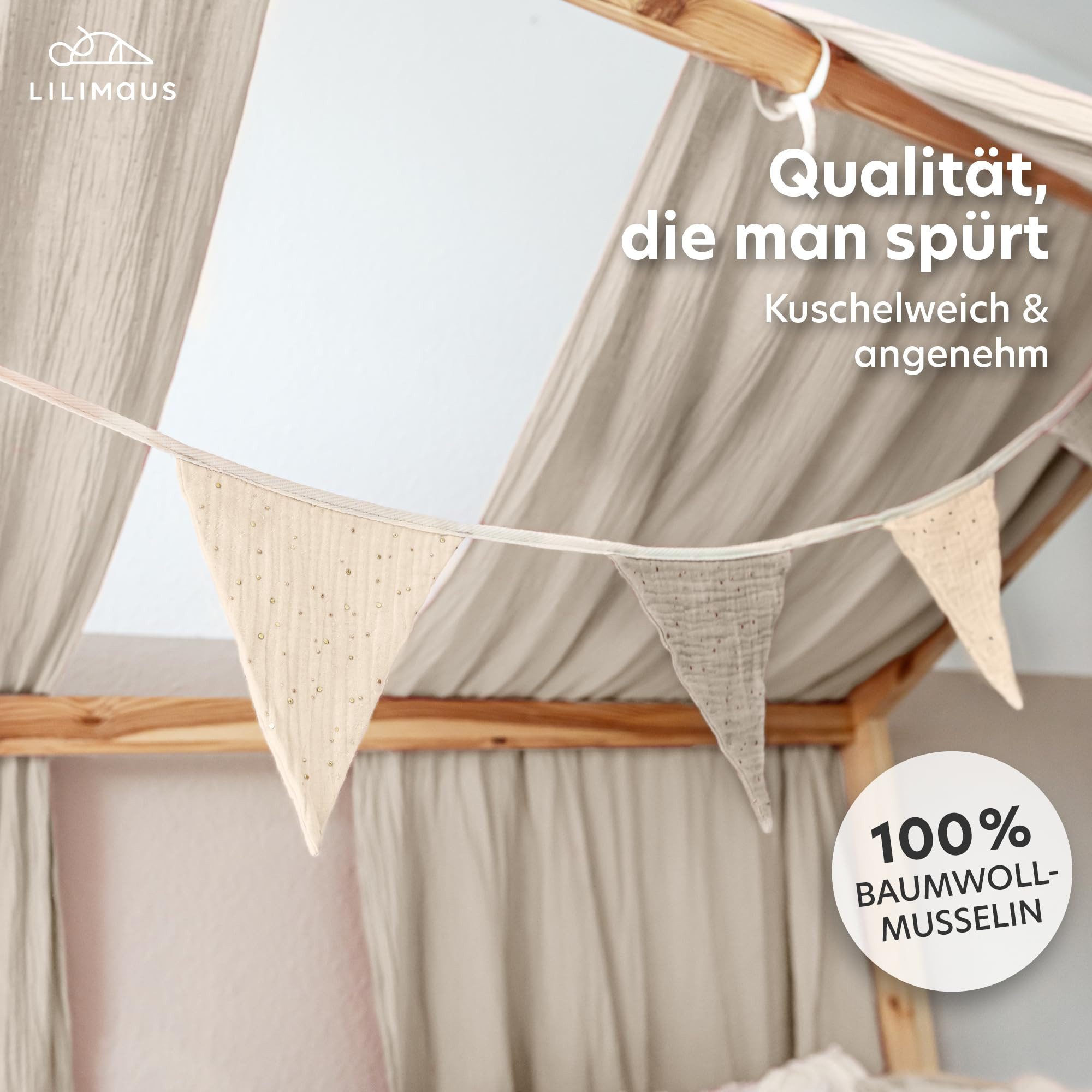 lilimaus Wimpelkette Sternenkette für Kinderzimmer - handgenähte Stoff-Girlande, handgefertigte Stoff-Girlande ca. 300 cm - Wimpel oder Sterne