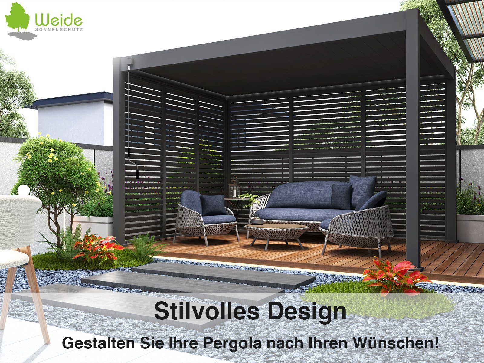 Weide Pavillonseitenteil Horizontale Lamellenwand drehbar Sichtschutz für Pergola Alu Anthrazit, 93x234 cm, Komplettset, Seitenteil – Bild 4 von 5