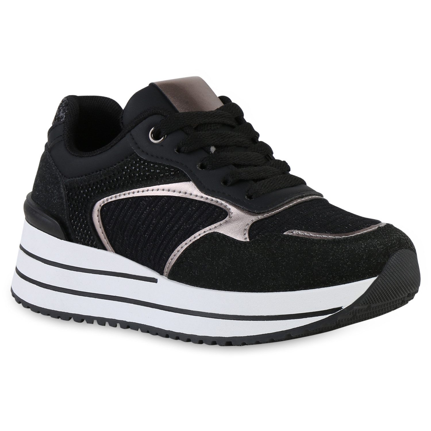 VAN HILL 841563 Plateausneaker Damen Plateau Sneaker Schnürer Glitzer Stras günstig online kaufen