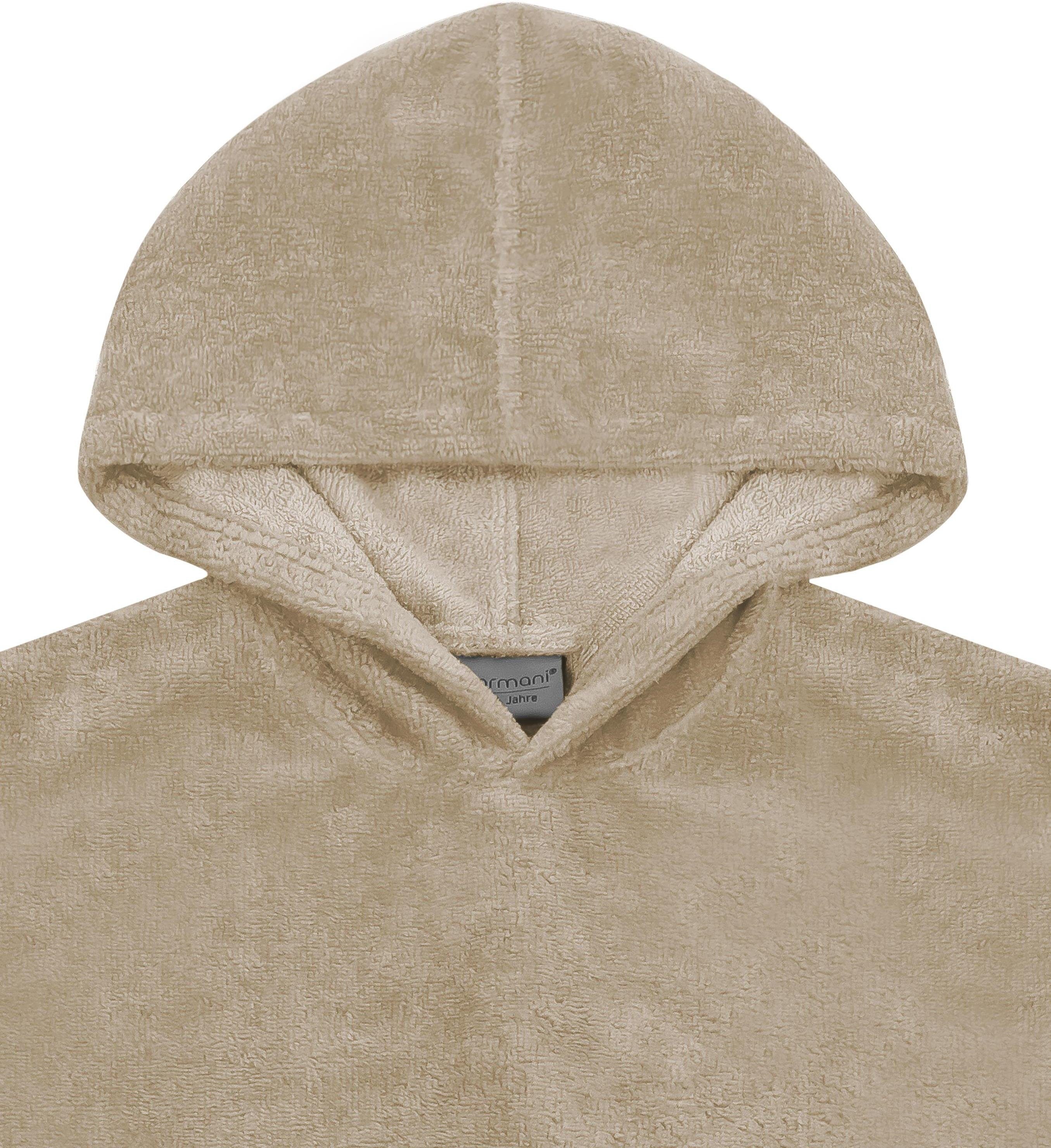 Baumwolle, mit Baumwoll-Innenseite Schlupf, Poncho normani 2-5 Kinder Kapuze, trocknender Kinderponcho Beige langarm Pichilemu, Jahre Badeponcho