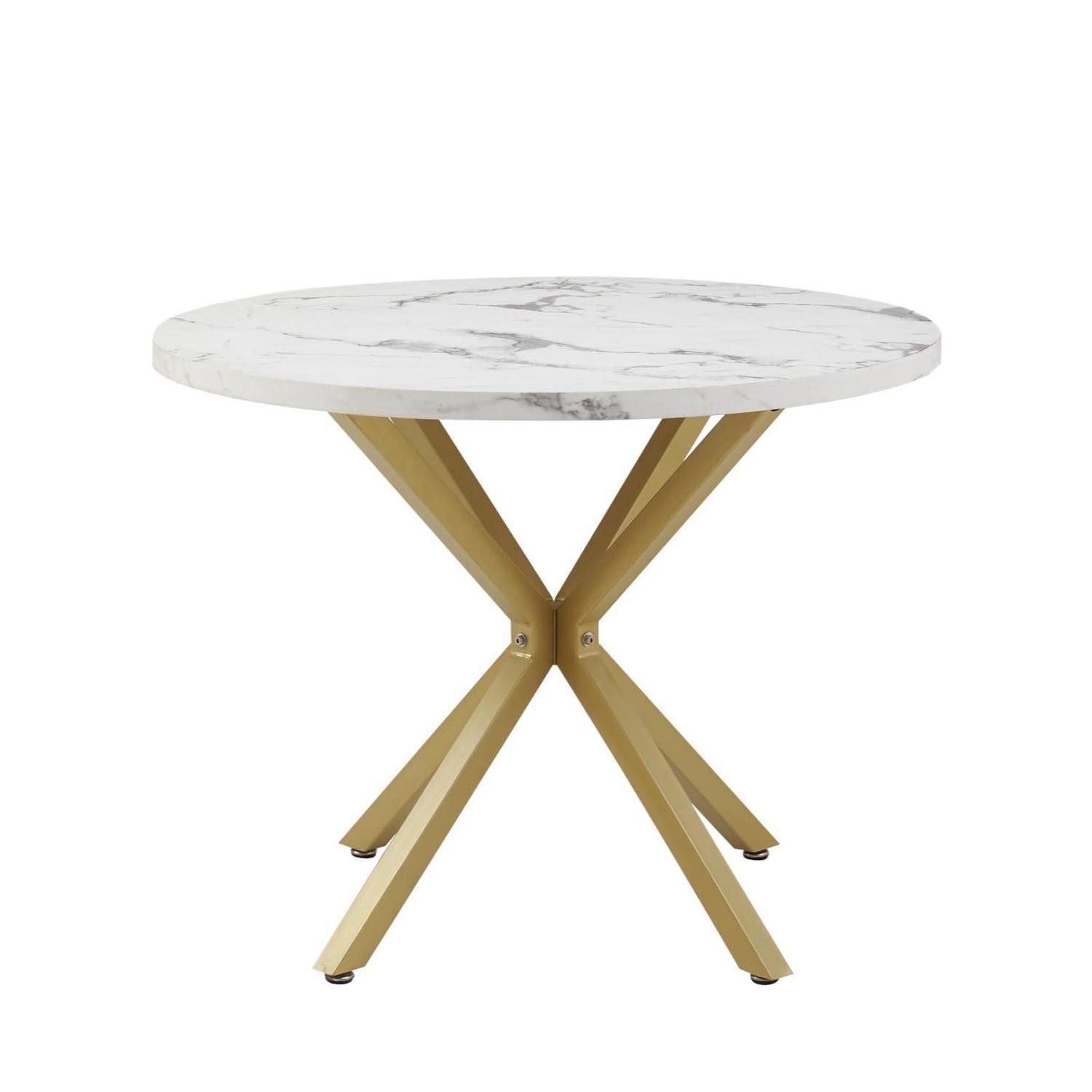 LuxusKollektion Esstisch Esstisch MDF Platte Metallbeine Gold Wohnzimmer Küche Weiß+gold (1-St)