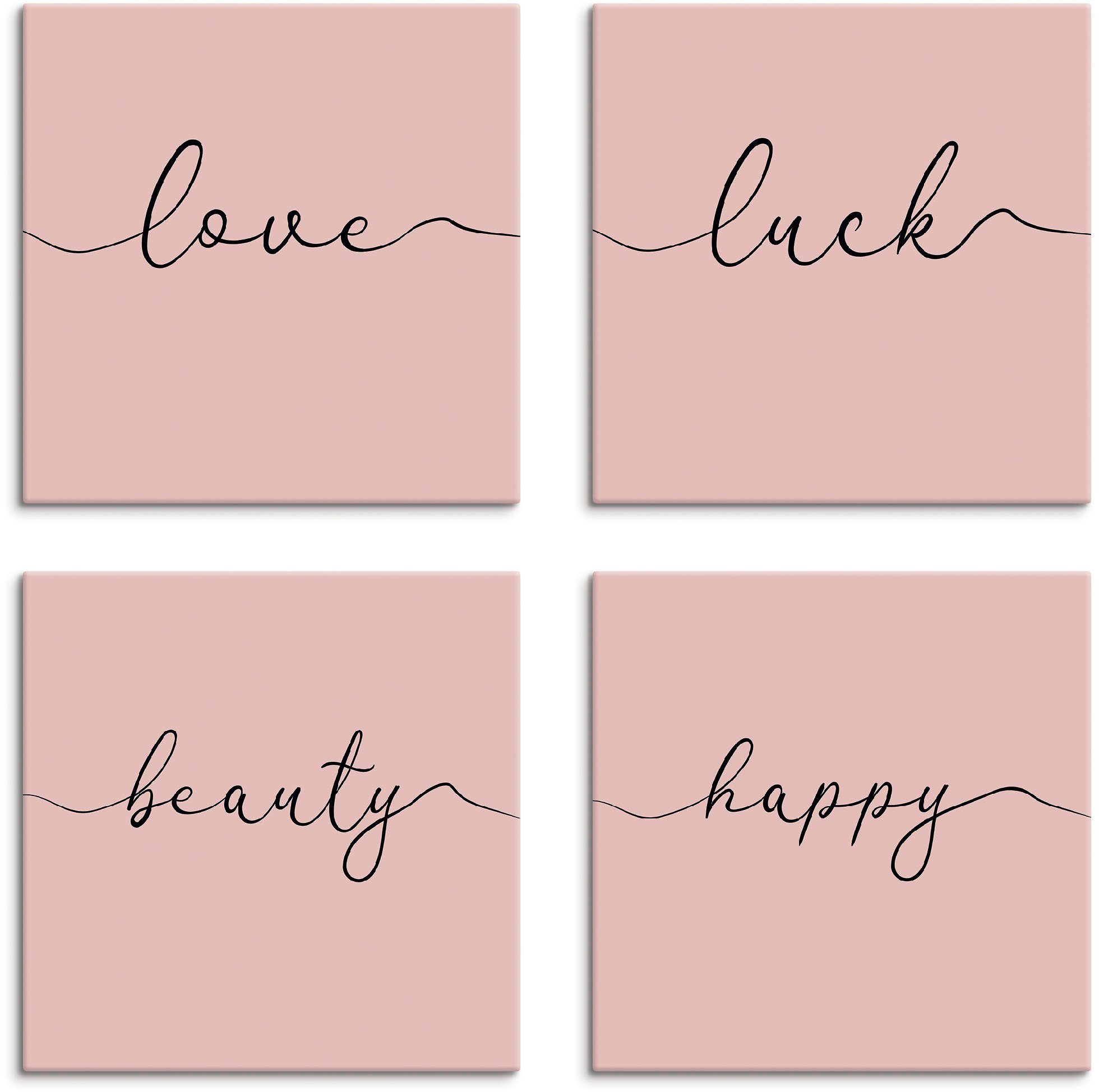 Set, (4 Größen pink Schönheit 4er & Sprüche Artland St), Frohsinn, Glück Texte Liebe verschiedene Leinwandbild