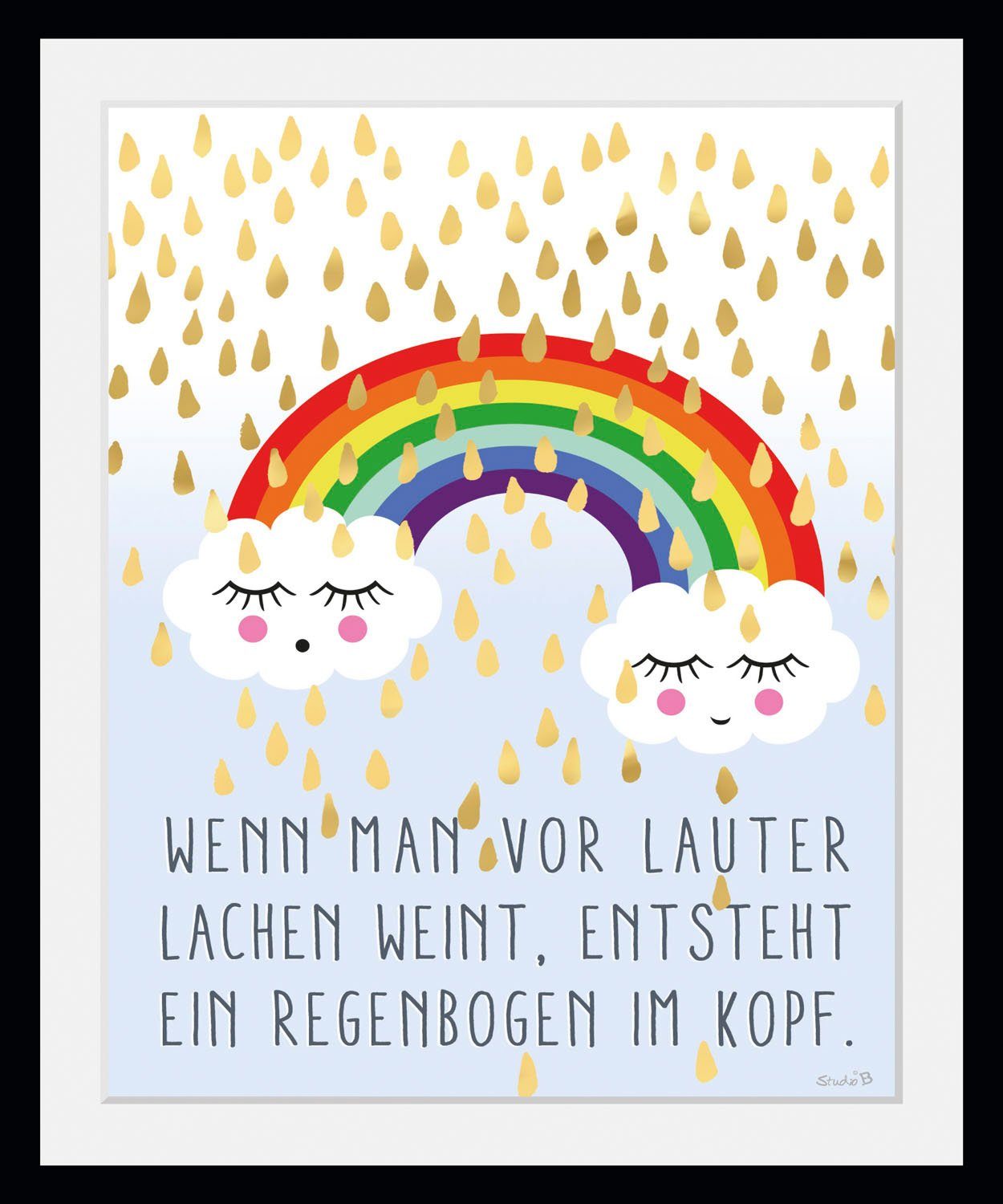 queence Bild Regenbogen im Kopf, Gesicht, Himmel, Motivationsbilder, Regenbogen, Sprüche & Texte, Wolken (1 St), HD Premium Poster-Druck inkl. Holzrahmen
