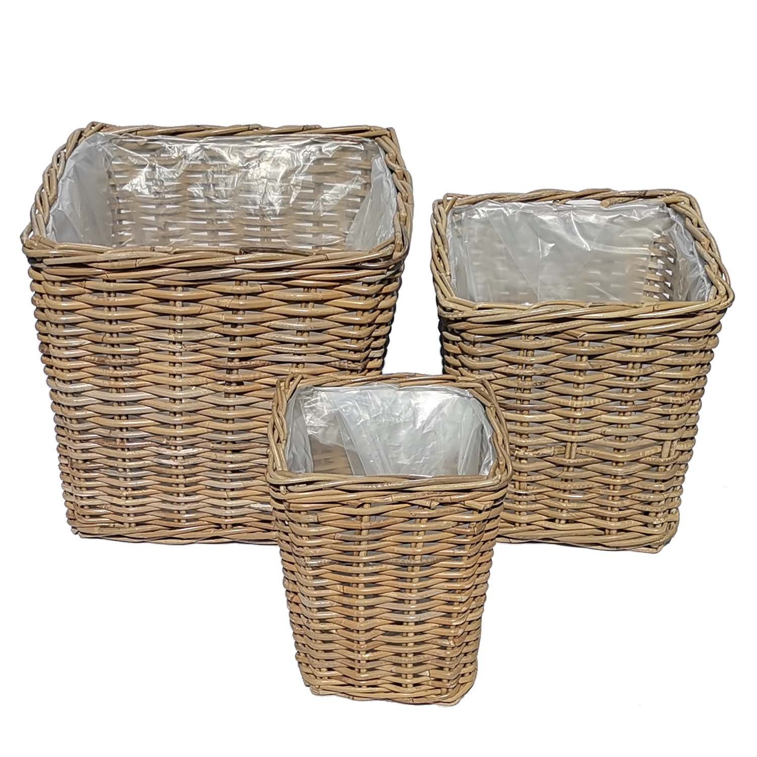 Casa Moro Flechtkorb Rattan Korb Turin mit Folie Blumenkorb Aufbewahrungskorb (Rattankorb Weidenkorb eckig, in drei Größen oder als Set), Naturkorb handgeflochten