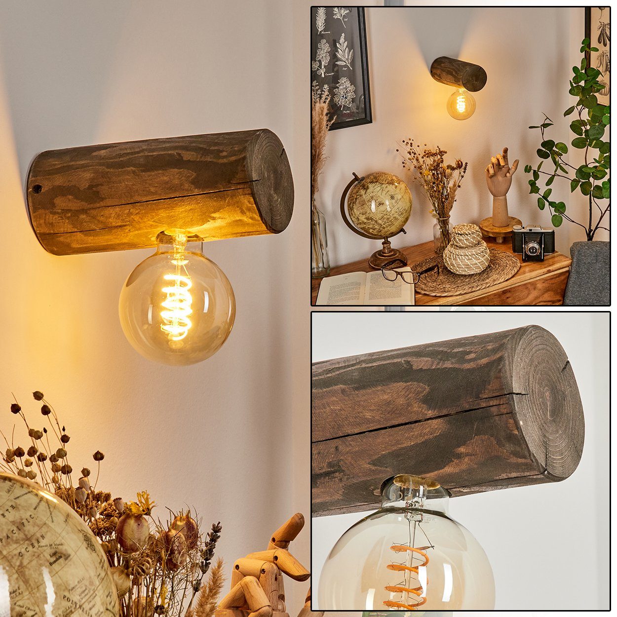 hofstein Wandleuchte »Pontinvrea« Style Holz Leuchtmittel, im ohne Leselampe in Natur, Wandlampe 1xE27, aus Moderne Skandinavischen