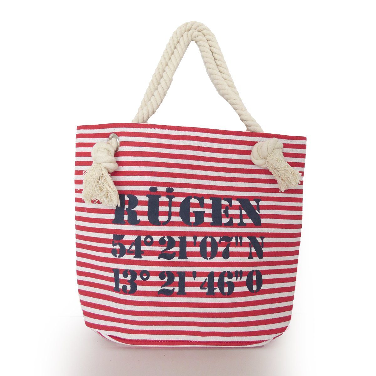Sonia Originelli Umhängetasche XS Shopper "Rügen" Shopper Tasche Koordinaten, kleine Innentasche mit Reißverschluss rot-marine