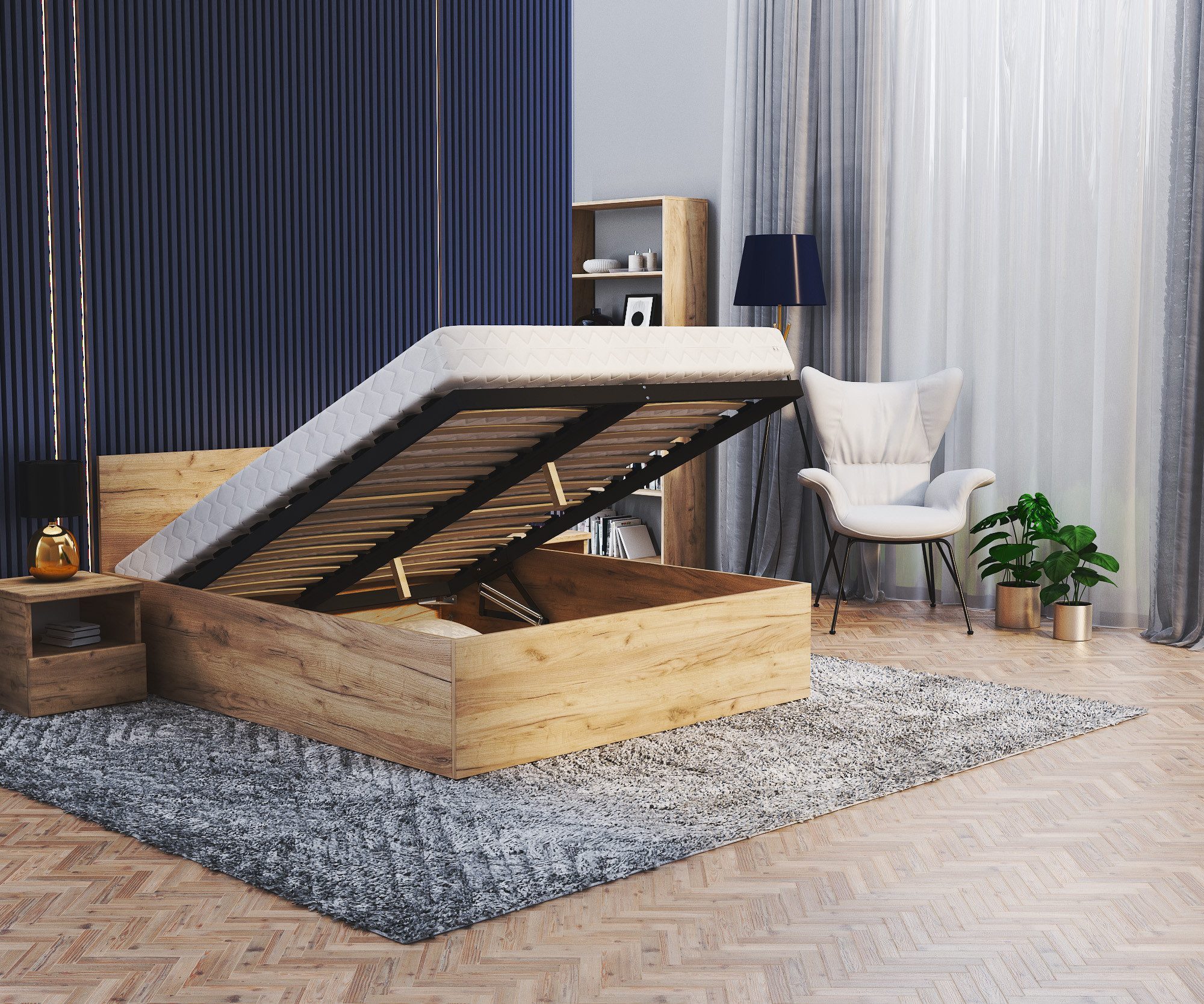thematys Stauraumbett mit Bettkasten & Lattenrost – Polsterbett 120x200–180x200 – (Optional mit 28 cm H3/H4 Taschenfederkern oder 23 cm Taschenfederkern-Matratz – Bild 5 von 5