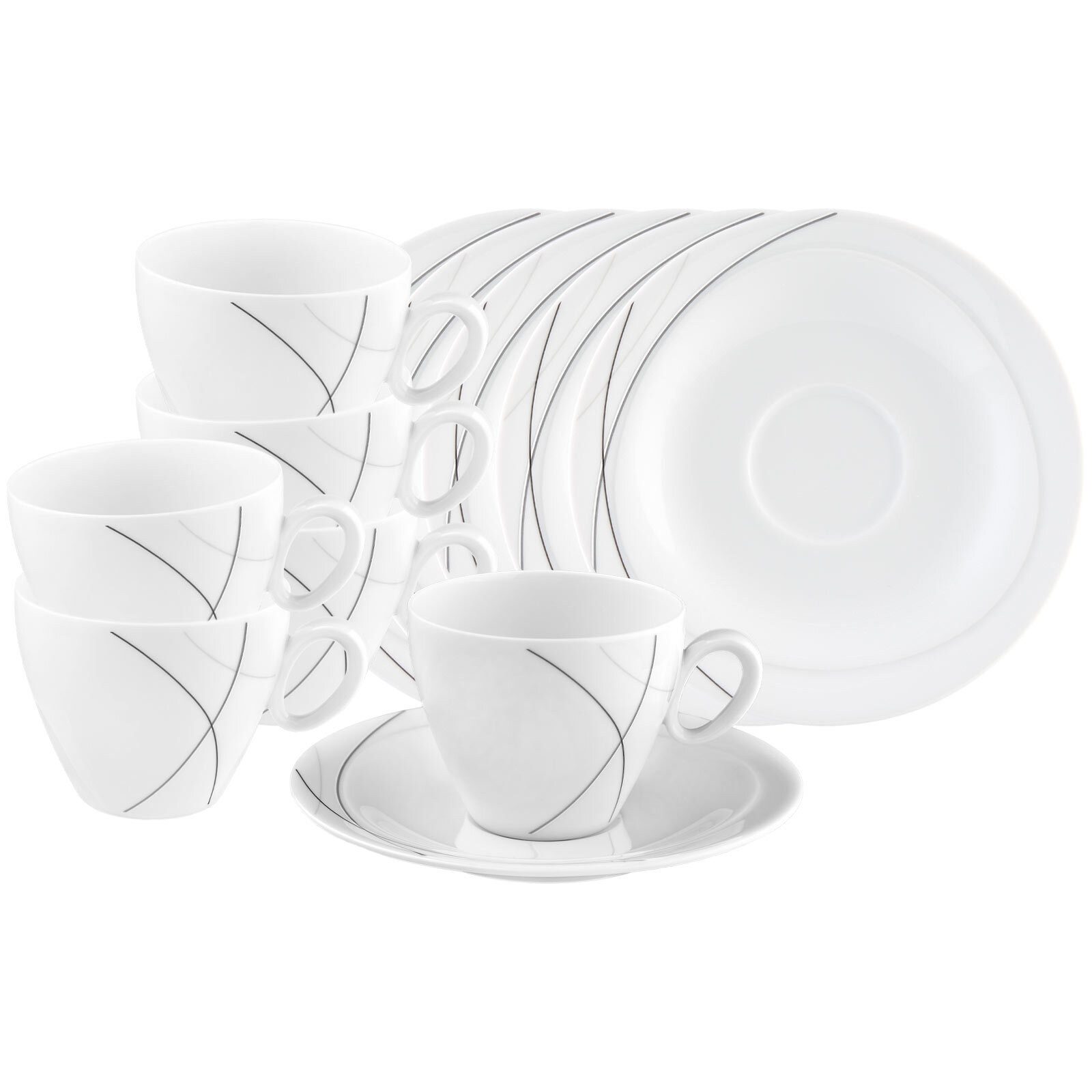 Seltmann Weiden Tasse Trio Highline Kaffeetassen mit Untertassen 230 ml, 12-tlg., Porzellan