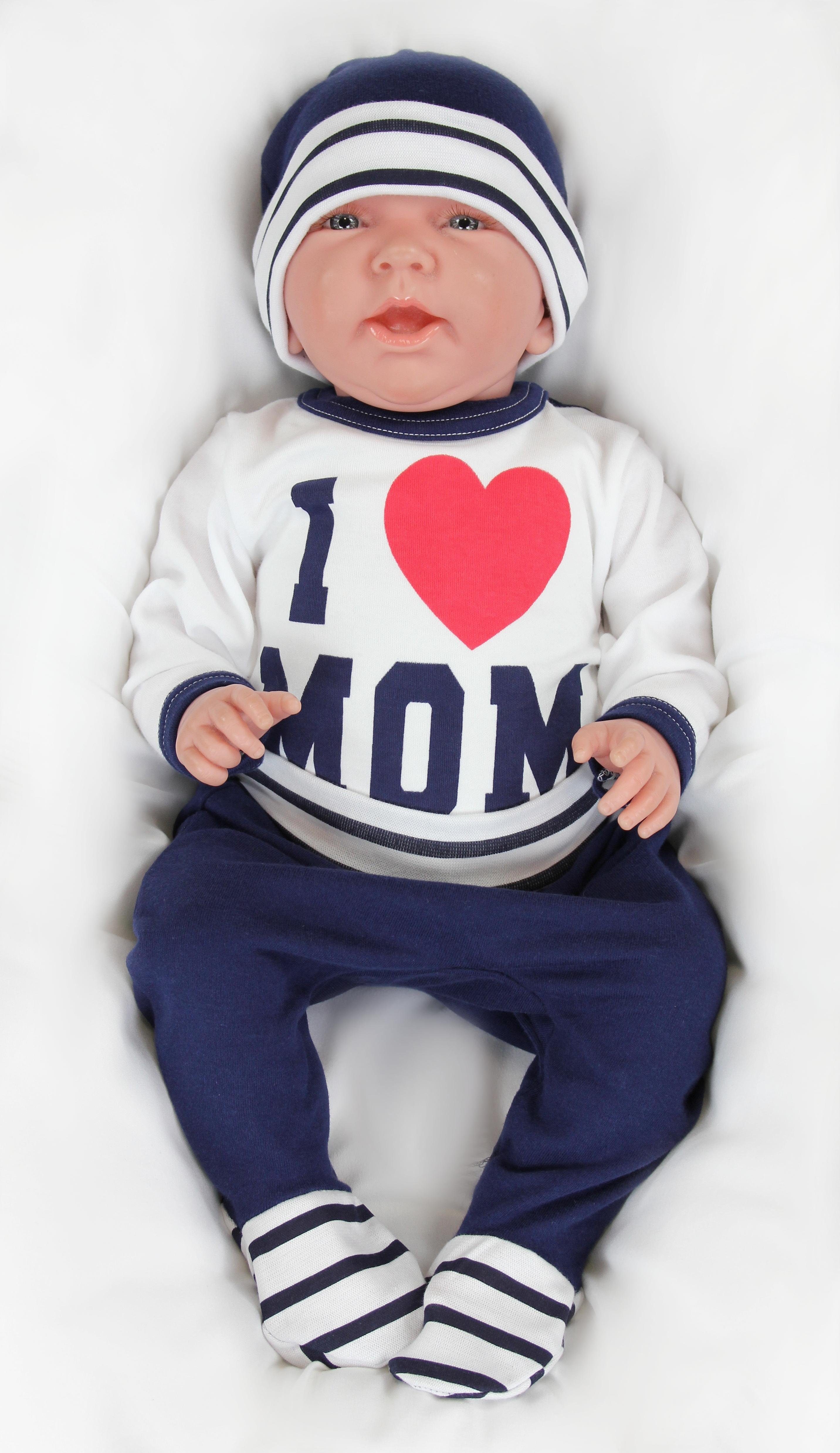 TupTam Erstausstattungspaket Baby Kleidung Bekleidungsset Mom Body I Strampelhose Dunkelblau Set Mütze Love