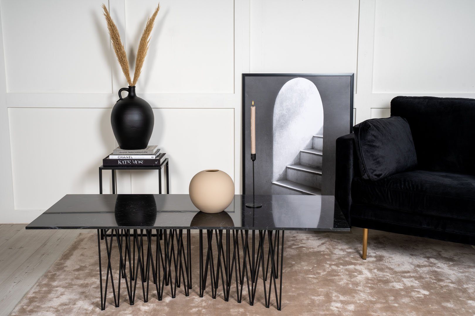 ebuy24 Couchtisch Stone Couchtisch 60x140 cm Glas schwarz Marmor dek