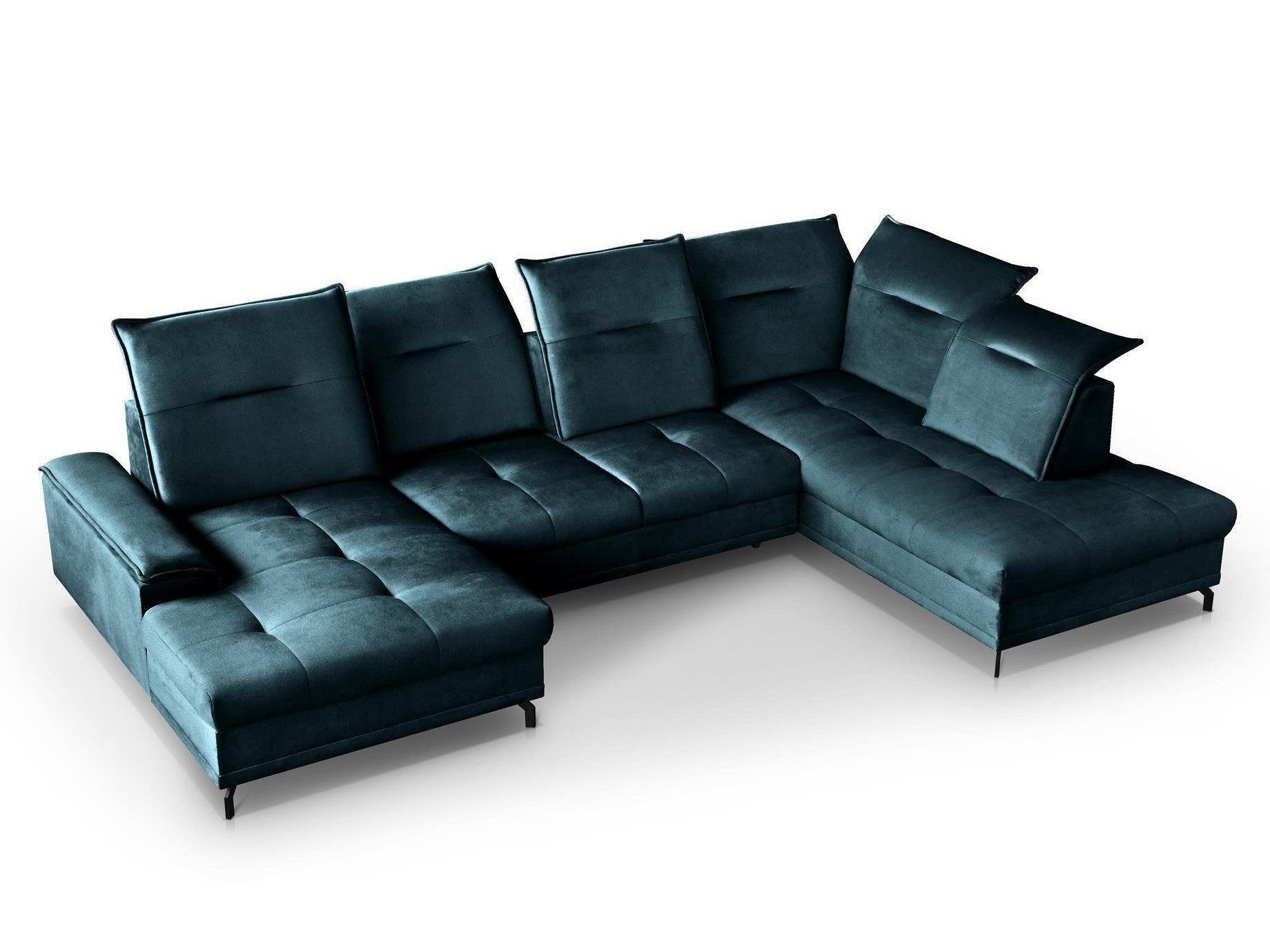 Beautysofa Ecksofa Bruno U mit Schlaffunktion 130x284 cm, Wohnlandschaft aus Velours Stoff Element, Wellenfedern, U-Sofa links oder rechts
