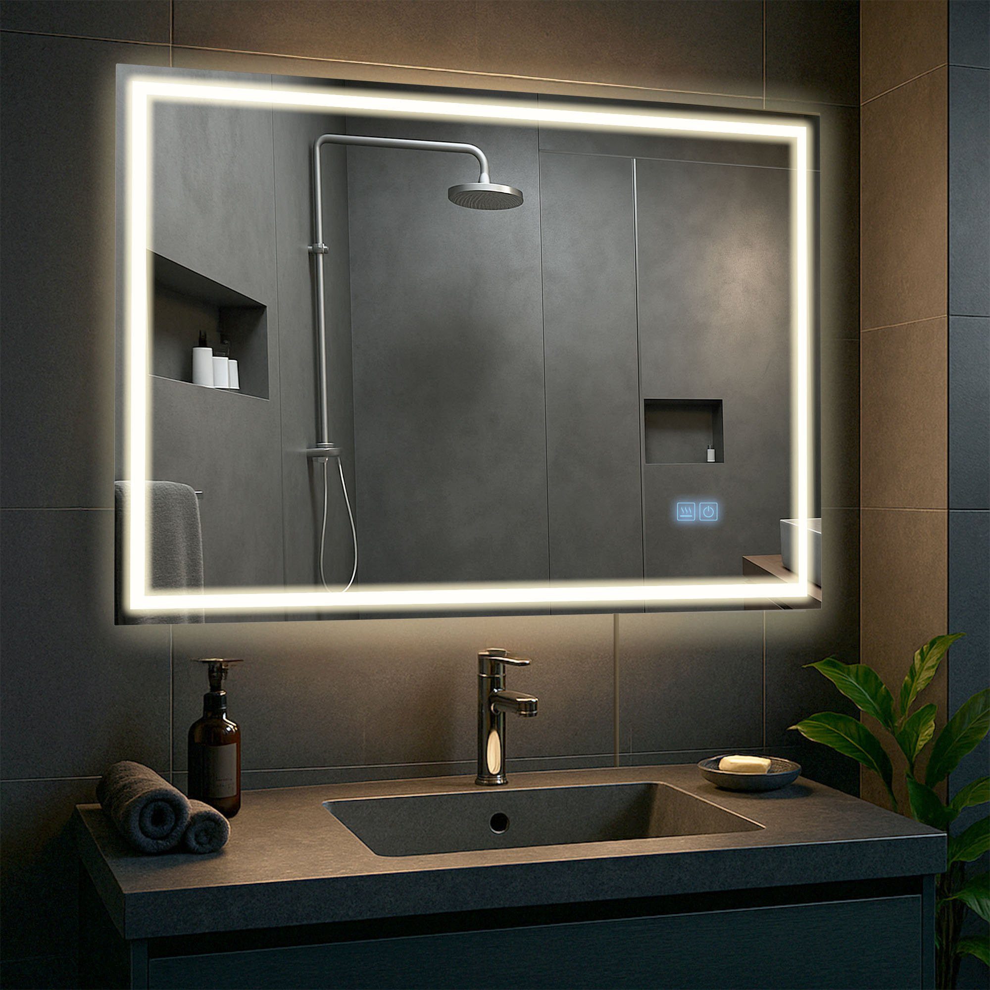 CLP Wandspiegel Jaffrey (1er), Bluetooth-Lautsprecher, Anti-Fog, LED-Licht, IP44