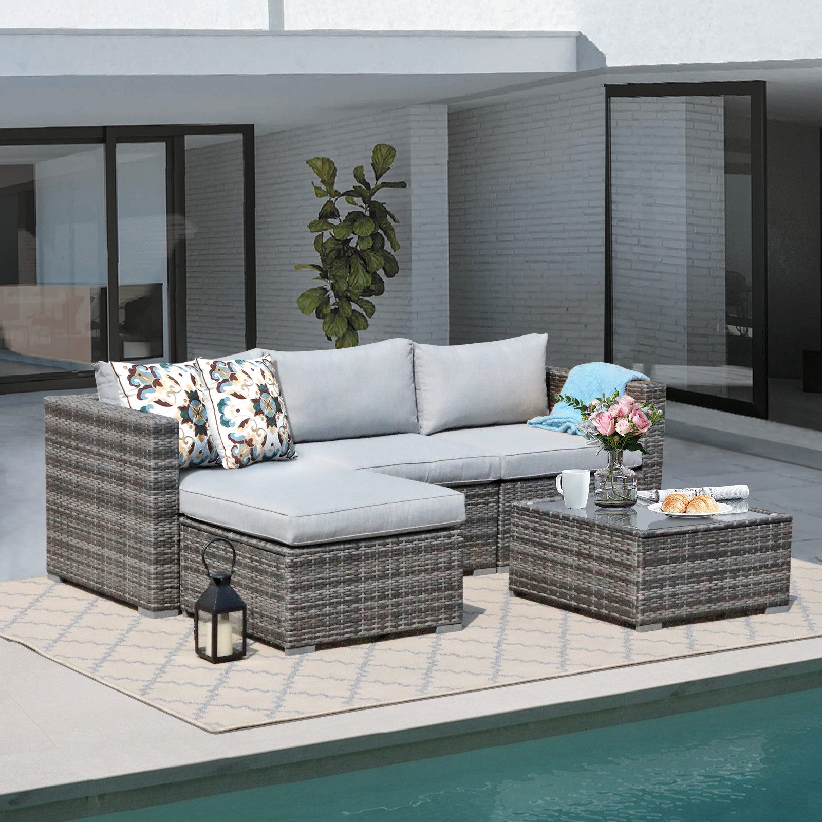 JOIVI Gartensofa Gartenlounge Set, 5-TLG Sitzgruppe, günstig online kaufen