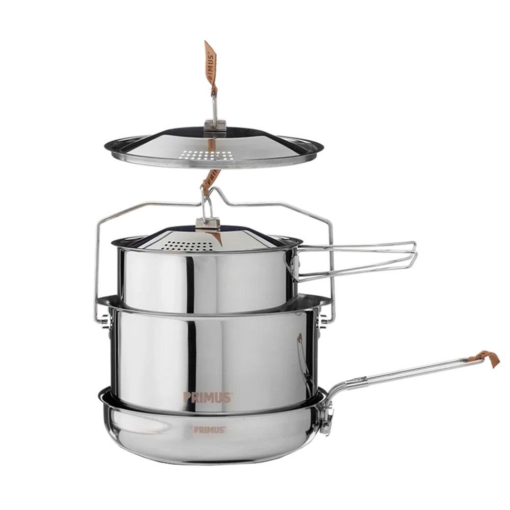 Primus Kochtopf Campfire Cookset Large - Edelstahl Topfset Camping Kochtopf, Edelstahl (Kochset, 5-tlg), Edelstahl, nestelbar, klappbare Griffe