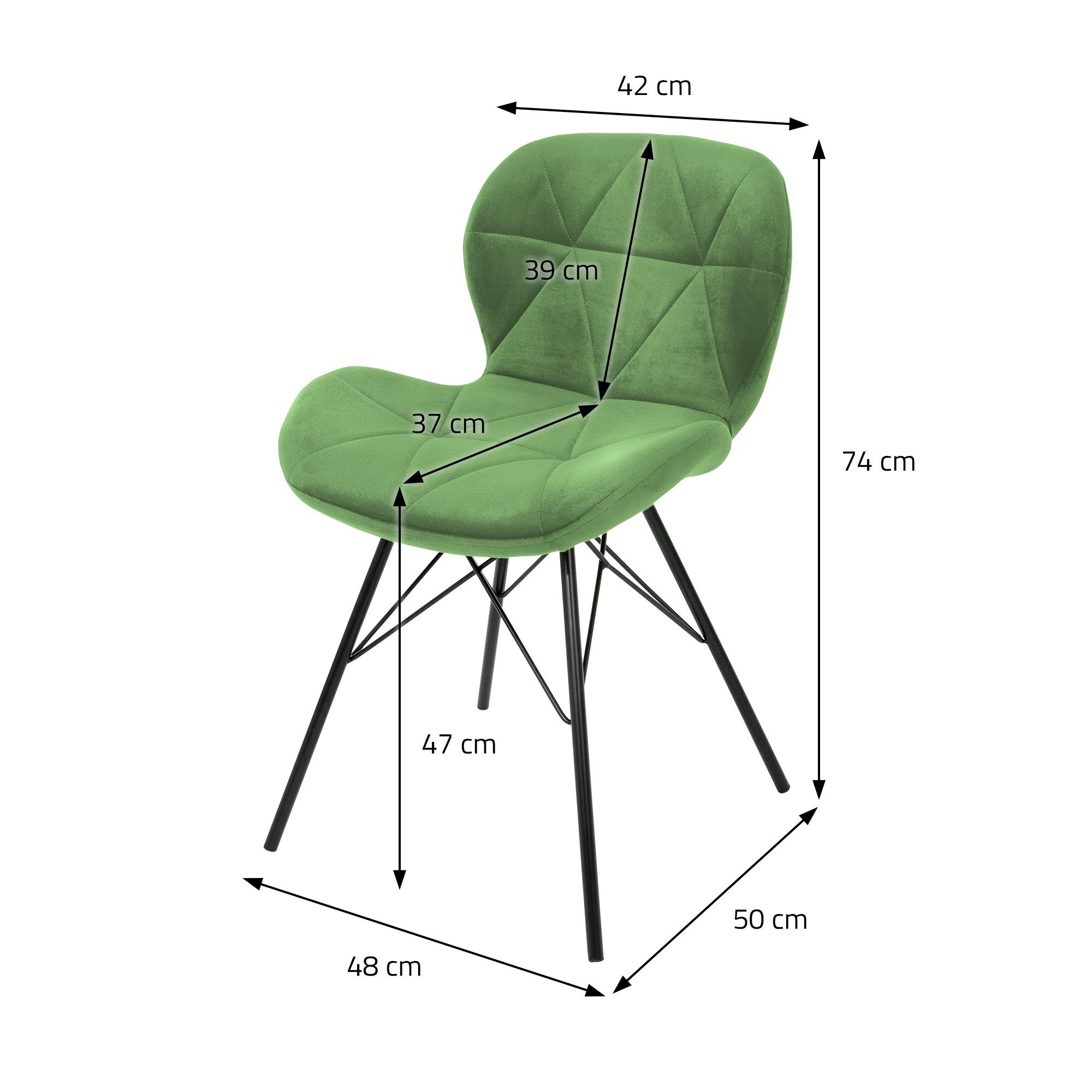 Wohnzimmerstuhl Polsterstuhl Set), Stuhl Esszimmerstühle (4er Samtbezug Grün 4er Ergonomisch Set Küchenstuhl ML-DESIGN Metallbeine