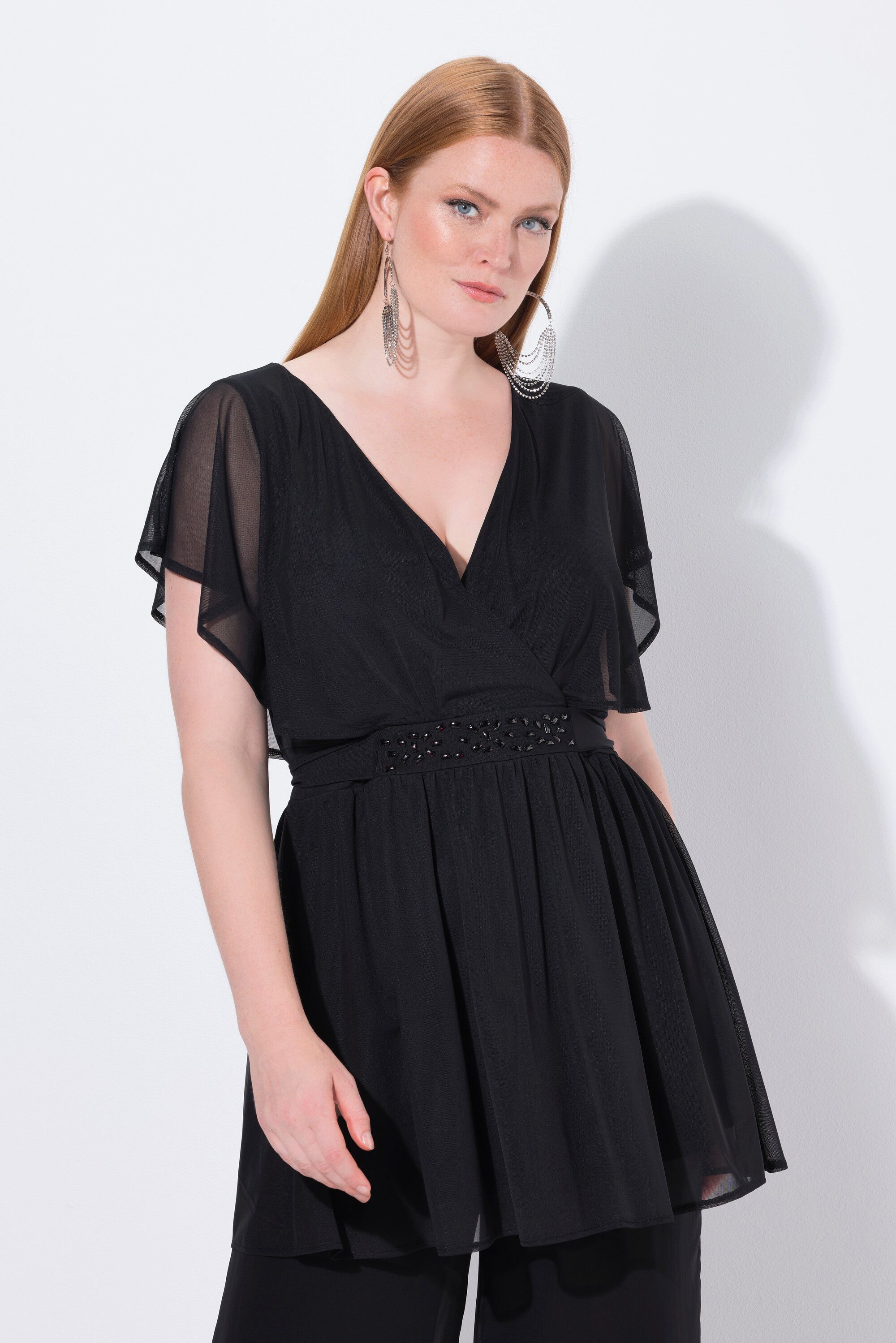 Ulla Popken Tunika Tunika Chiffon-Überwurf Flügel-Halbarm günstig online kaufen