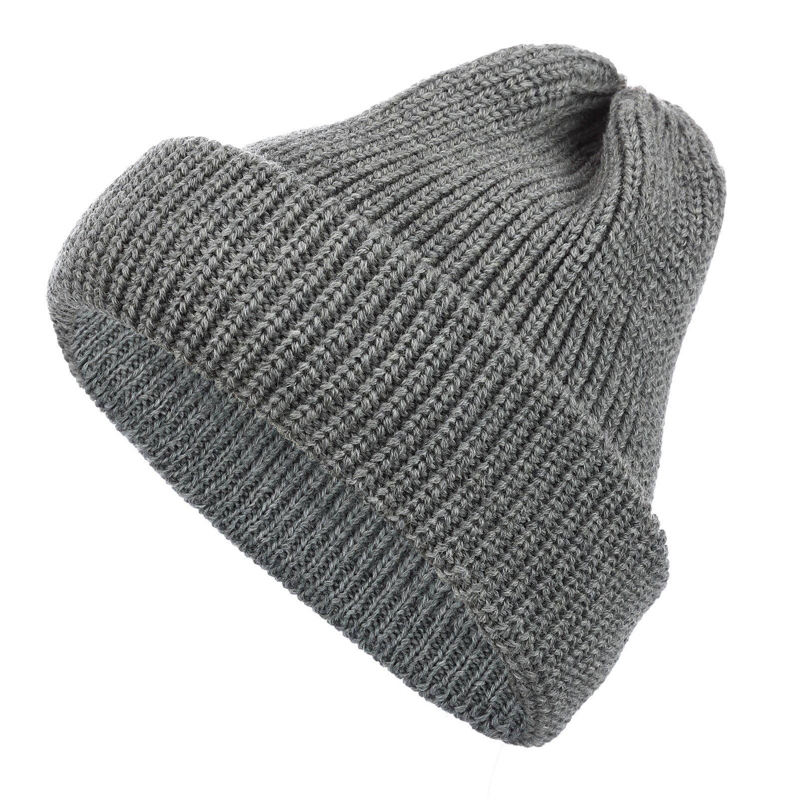 tomBrook Strickmütze Unisex Wollmütze Rollmütze Beanie aus 100% Schurwolle grau