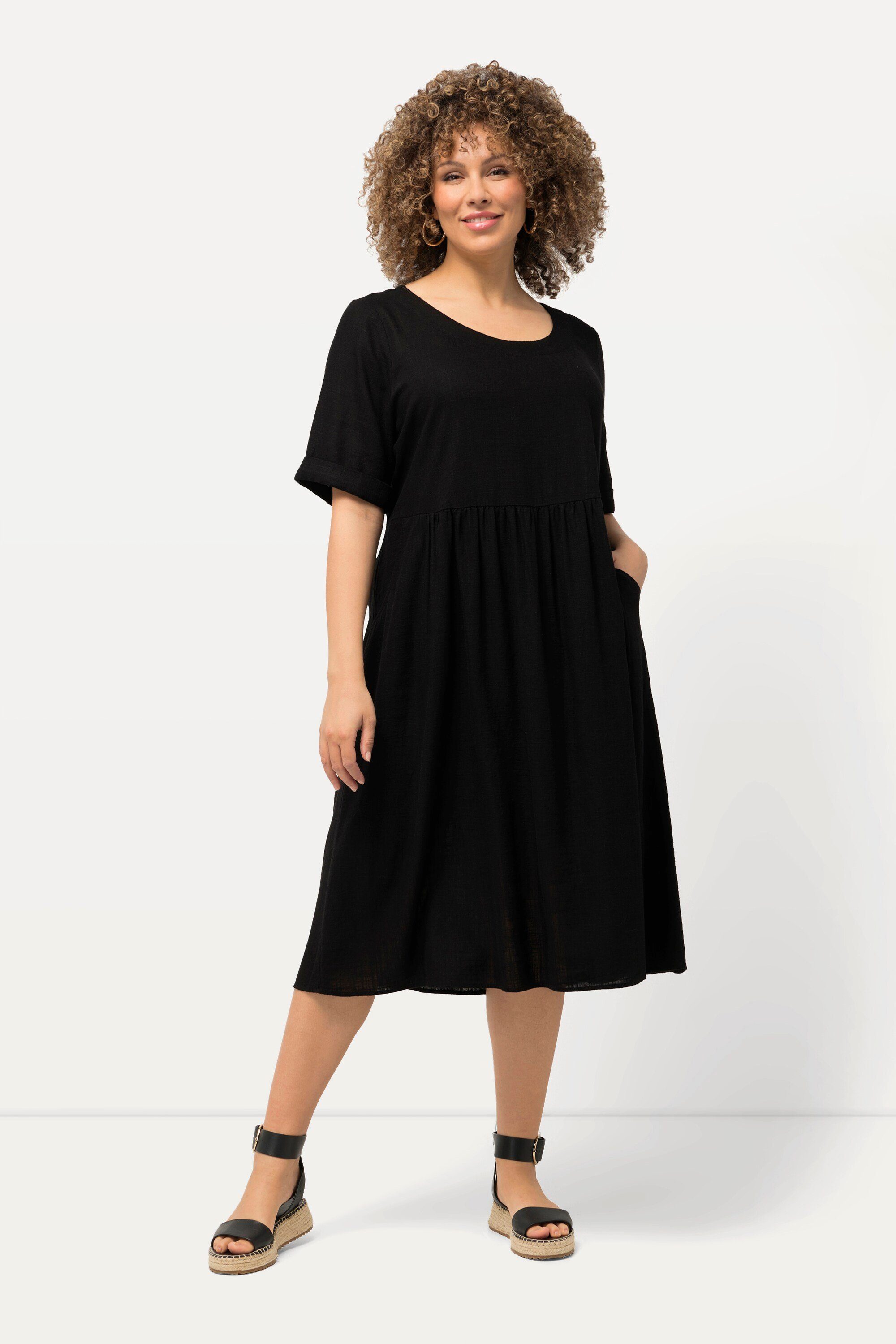 Ulla Popken Jerseykleid Kleid Leinenmix A-Linie Rundhals Halbarm
