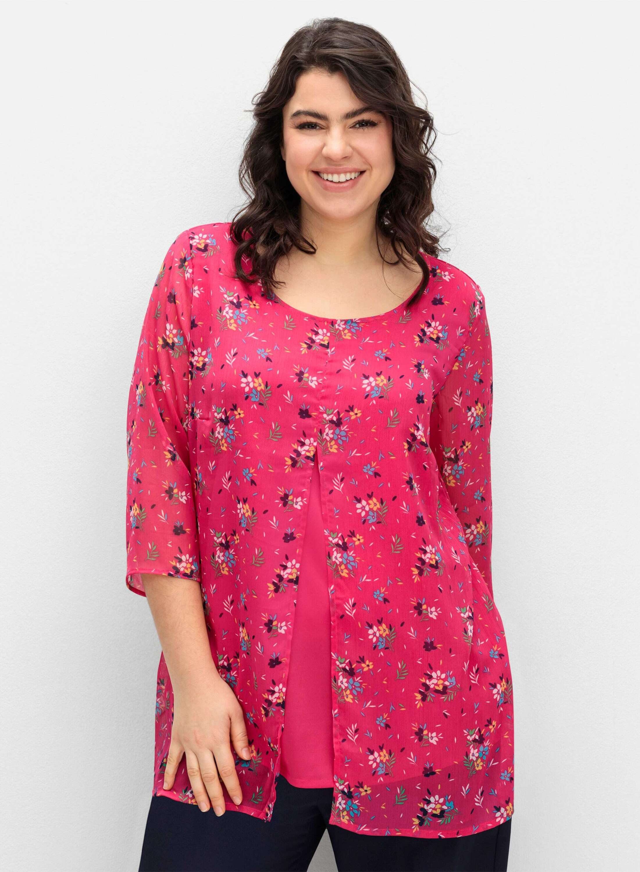 Sieh an! Klassische Bluse Longbluse 3/4-Arm