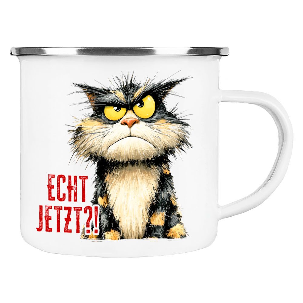 Cadouri Tasse ECHT JETZT?! Camping Emaille Tasse, Campingtasse, Metall, Campingbecher, Kaffeetasse für Camper, handgefertigt, Geschenk, 300 ml