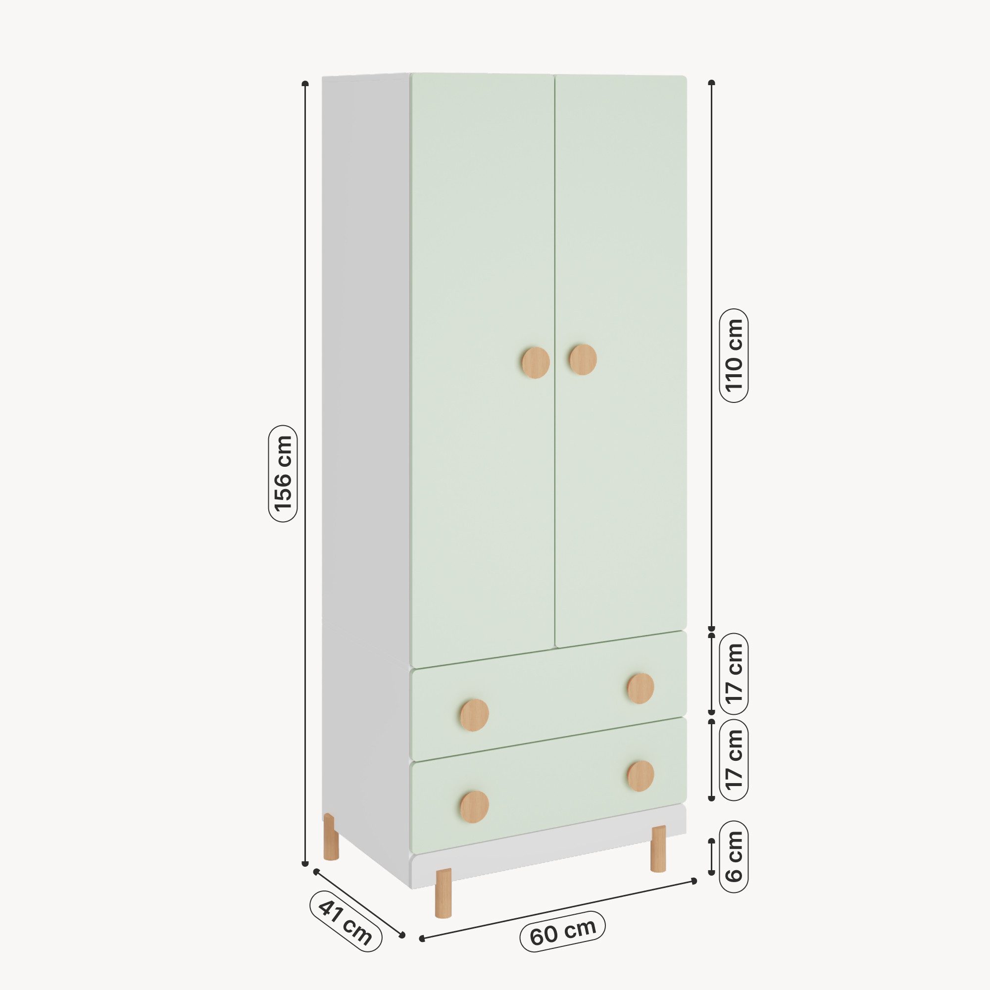 en.casa Kinderkleiderschrank »Vaarentaa« mit 2 Schubladen 156x60x41 cm Weiß/Mintgrün – Bild 3 von 5