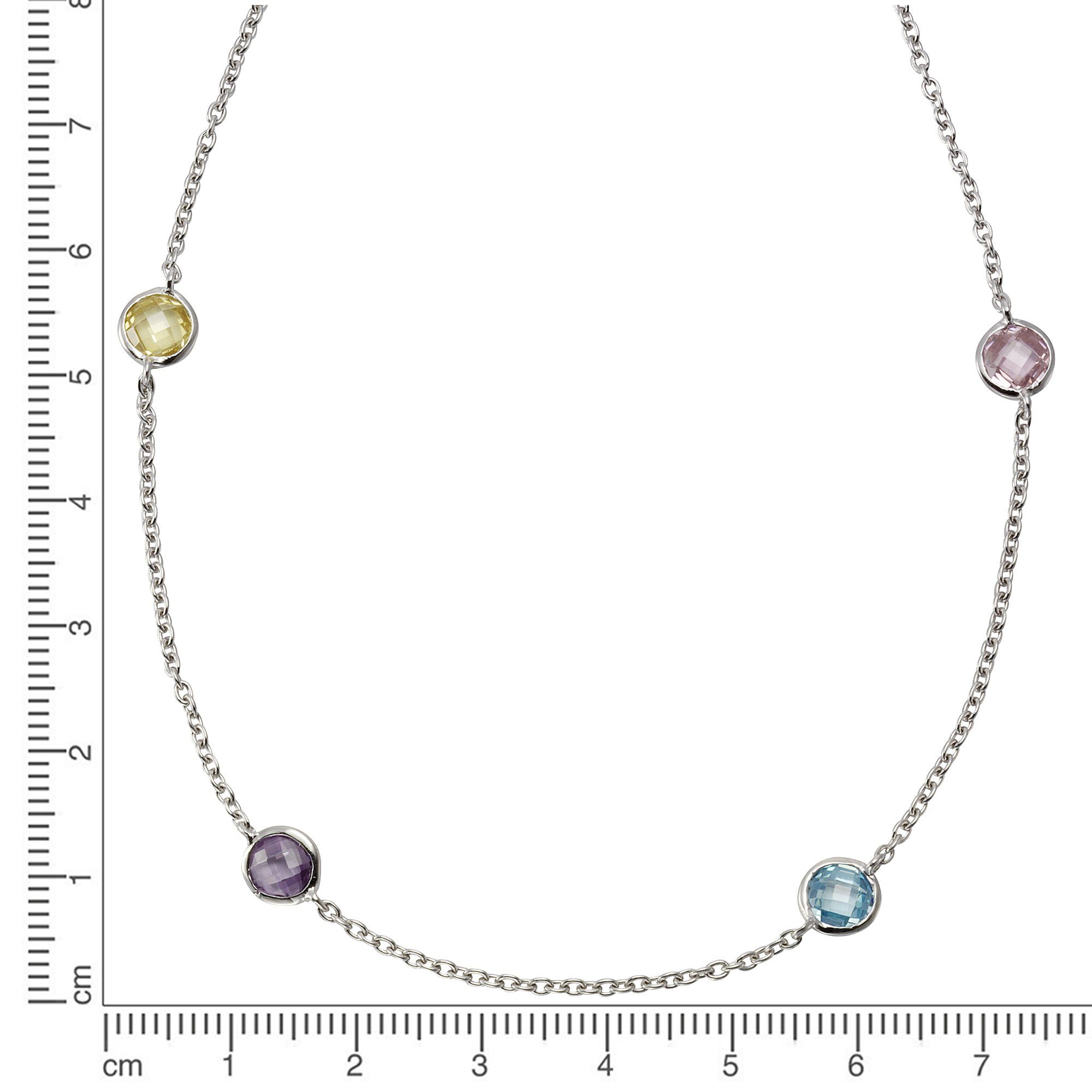 Zeeme Collierkettchen 925 Silber rhodiniert mit Zirkonia bunt