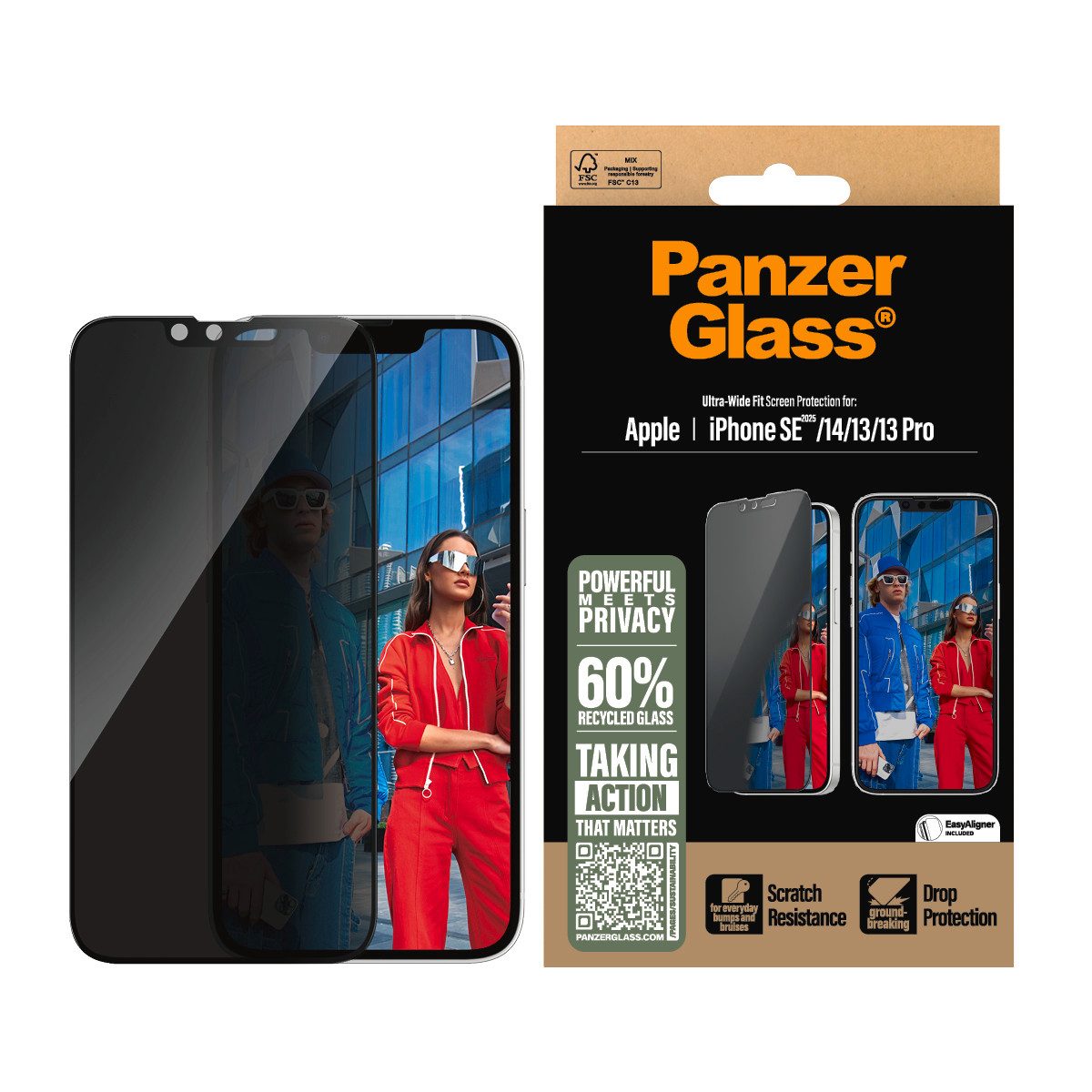 CARE by PanzerGlass Displayschutzglas Ultra-Wide Fit Privacy Screen Protection für Apple iPhone 13/13 Pro, Apple iPhone 14, Apple iPhone 16e, Displayschutzfolie, Schutzfolie, Bildschirmschutz, kratz- & stoßfest