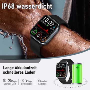 walkbee Smartwatch Fitness Tracker Uhr für Damen Herren mit Telefonfunktion Smartwatch (Quadratischer cm/1,83''-Voll-Touch-Farbdisplay Zoll) mit Blutsauerstoff,Blutdruck,Herzfrequenz,Körpertemperaturmessung, Schrittzähler, Atemtraining, Musiksteuerung und Fernfotografie usw., IP68 wasserdichte Sportuhr mit mehr als 100+ Sportmodi,für Android IOS