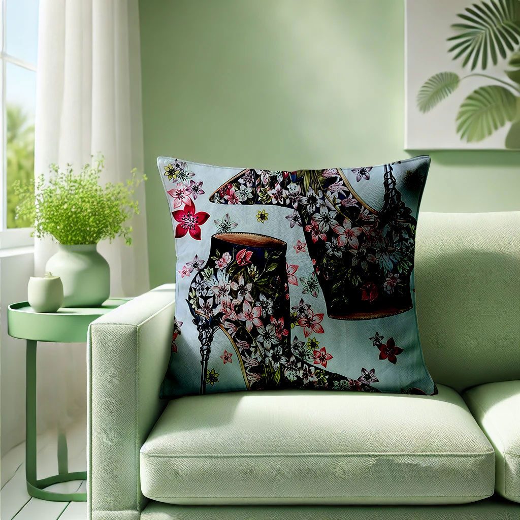 Jungengel Dekokissen Set aus 2 Kissen – 40x40 cm, Florale Stiefel-Muster, Füllung pro Kissen 400gr, Super Soft, Elegant & Zeitlos