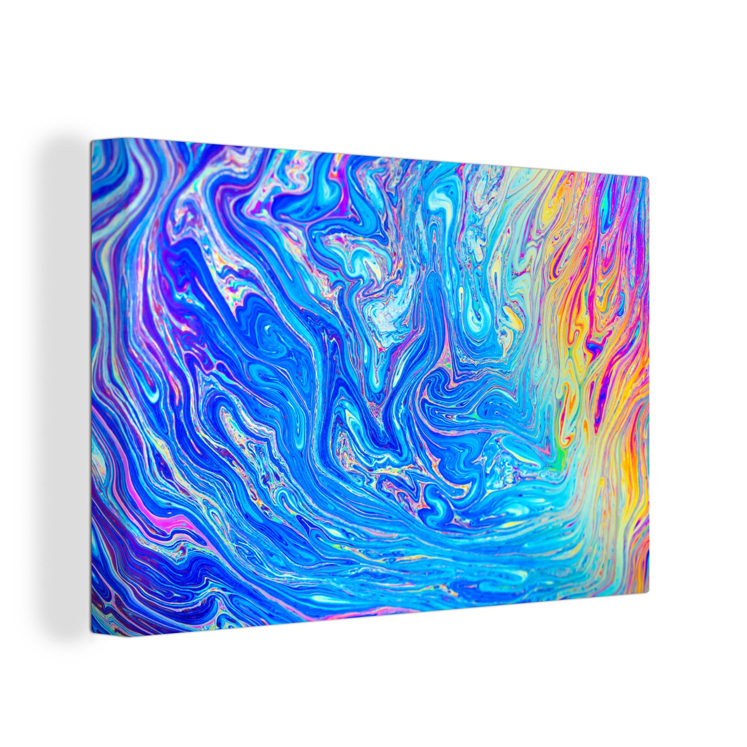 OneMillionCanvasses® Leinwandbild Flüssiger Hintergrund aus Regenbogenfarben, (1 St), Wandbild Leinwandbilder, Aufhängefertig, Wanddeko, 30x20 cm