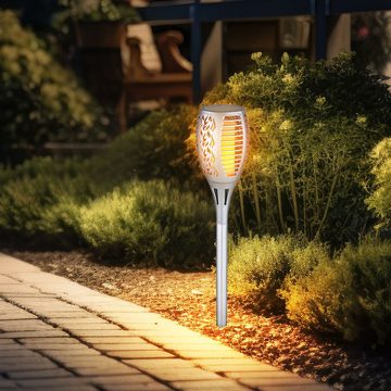 Globo LED Solarleuchte, LED-Leuchtmittel fest verbaut, Warmweiß, 3x Gartendeko Solarlampe Außenleuchte LED Flammeneffekt silber H 58 cm