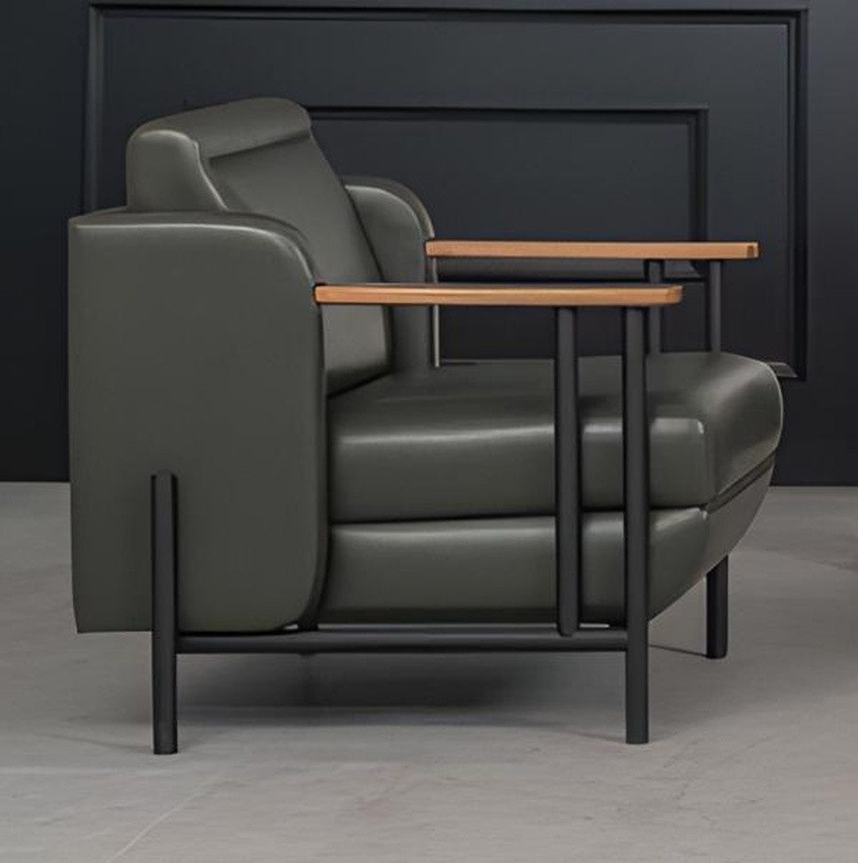 Xlmoebel Loungesessel Eleganter Sessel aus Massivholz, Edelstahl und Leder (Sessel), Hergestellt in Europa