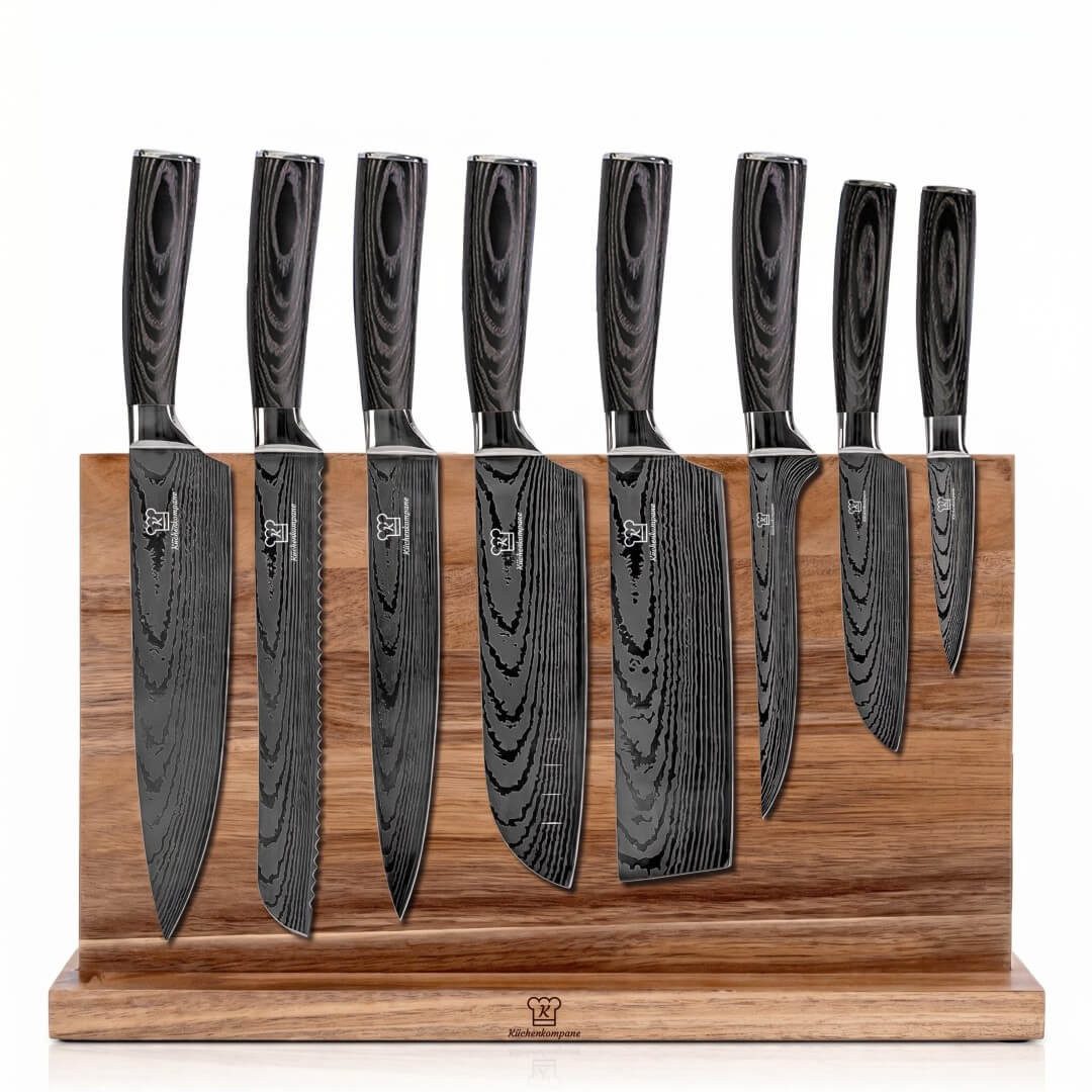 Küchenkompane Messer-Set Profi Echtholz mit beidseitigem Magnet-Messerblock Burokku (2-tlg)