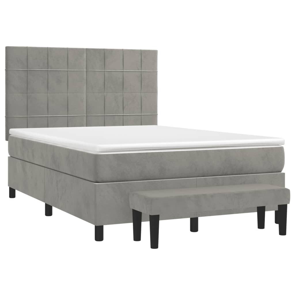 Bett Boxspringbett mit Matratze Hellgrau 140x200 cm Samt