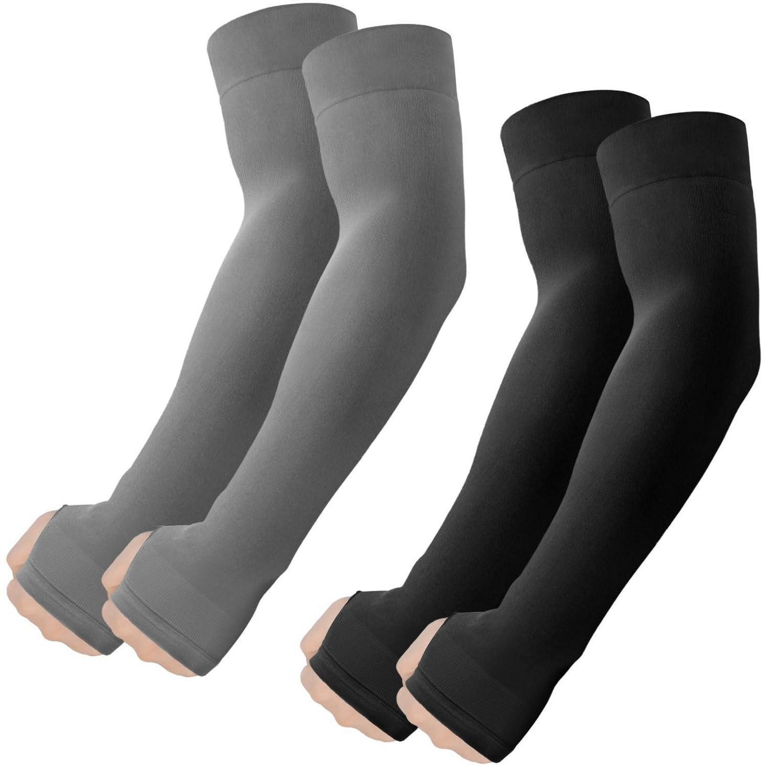 LuxusKollektion Armlinge Arm Sleeves mit Daumenloch UV50+ schwarz/dunkelgrau